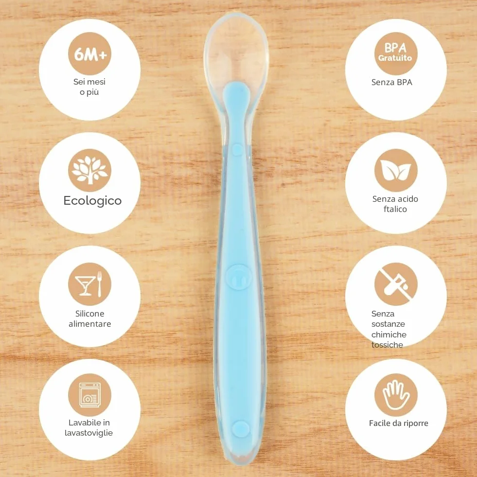 Cucchiaio Svezzamento Silicone Senza BPA 5 Pezzi Vicloon Lavabili in Lavastoviglie