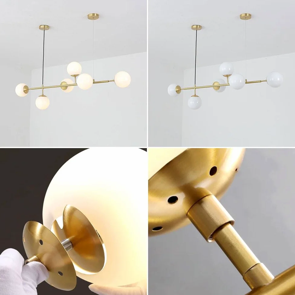 6 luci E27 Lampadario moderno Nord Europa Lampadario a sfera in vetro Industriale 51 pollici Lampada a sospensione a soffitto per soggiorno Sala da pranzo Decorazione artistica Ristorante