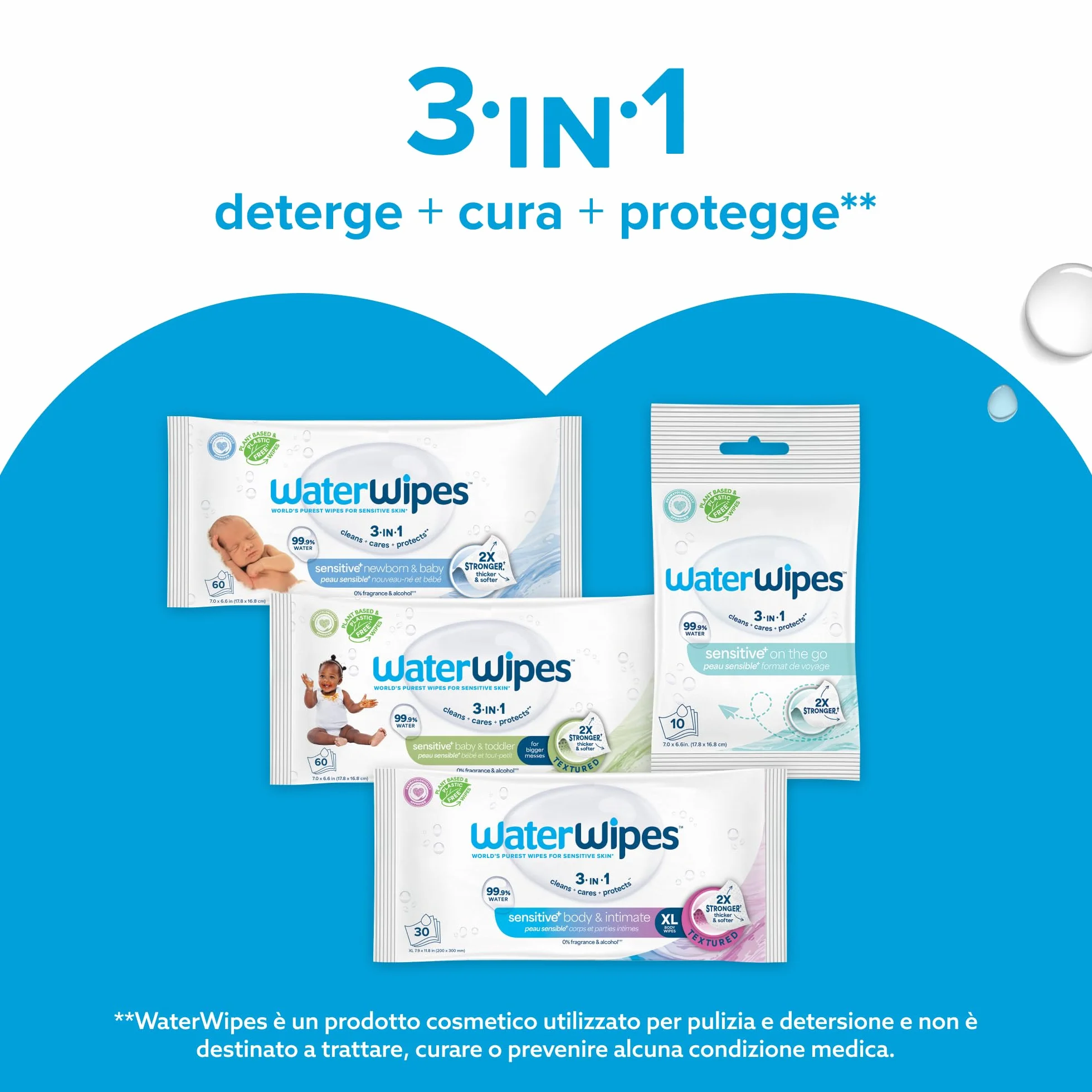 WaterWipes Salviettine Neonati 240 Pezzi 4 Confezioni 99,9% Acqua Senza Profumo