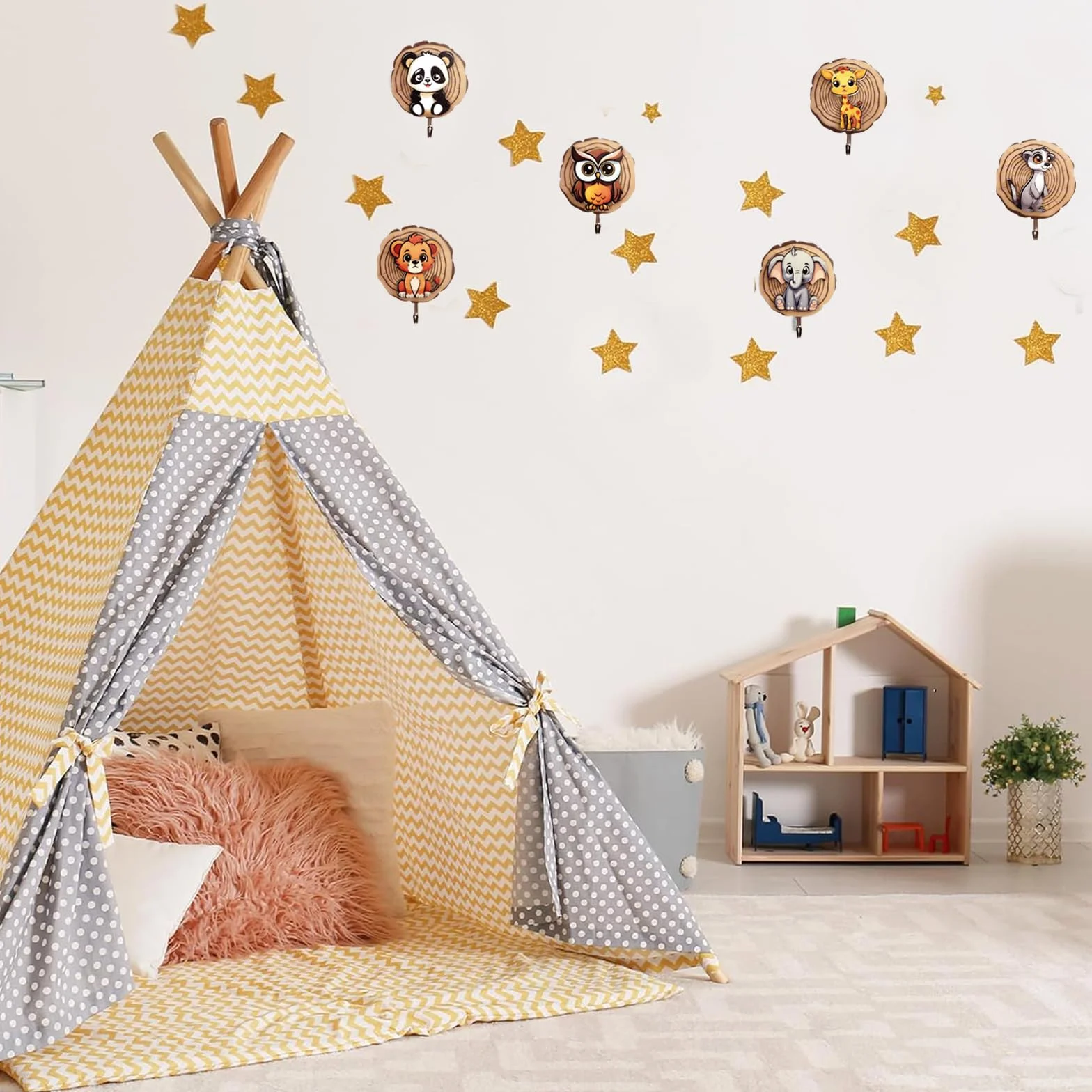 Ganci Autoadesivi per Bambini a Forma di Animale, Appendiabiti in Legno per Parete Bagno Cucina Cappelli