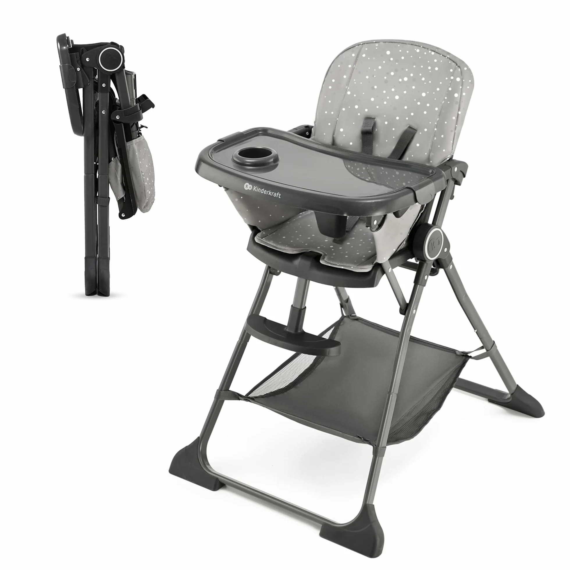Kinderkraft FOLDEE Seggiolone Pappa Pieghevole Regolabile Grigio