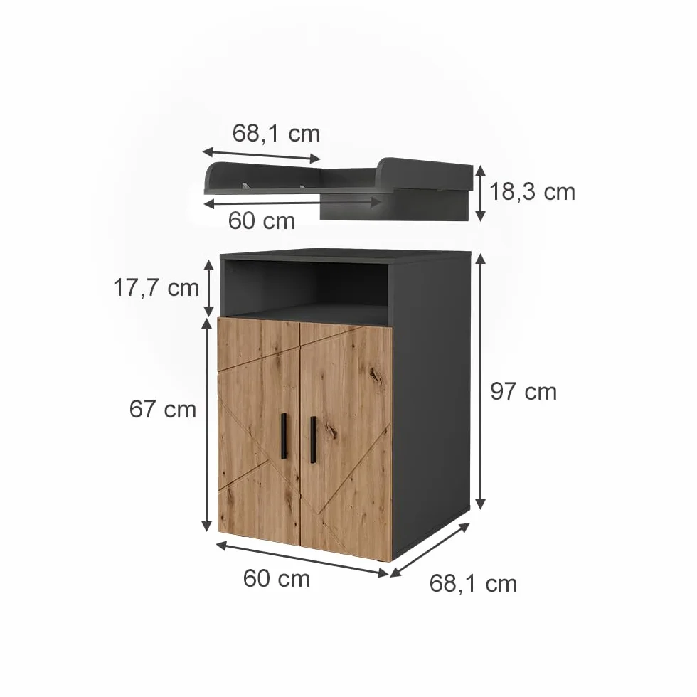Vicco Fasciatoio Irma 60 x 97 cm Antracite/Rovere dorato con unità di cambio