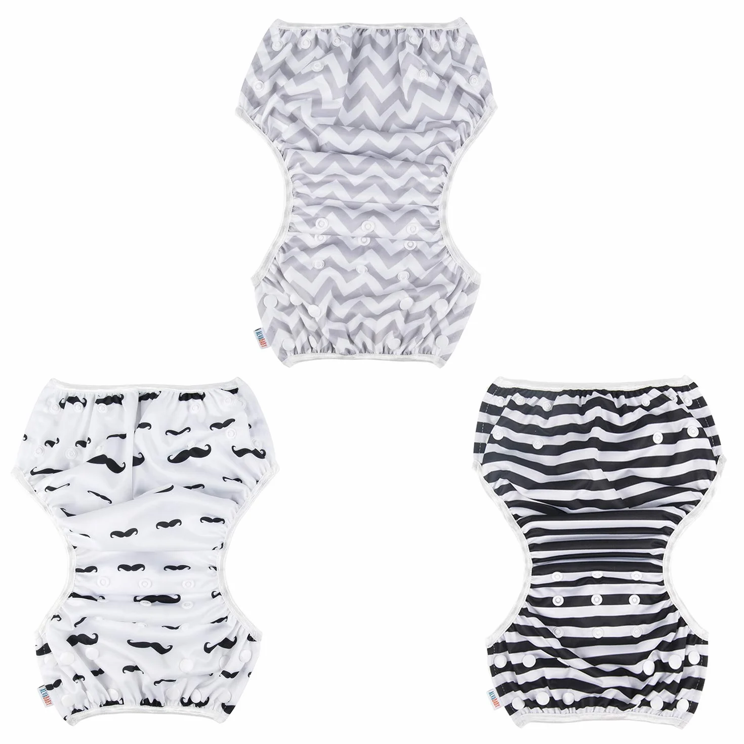 ALVABABY Nuoto Pannolini 3 pz Snap One Size Riutilizzabile Regolabile 0-2 Anni