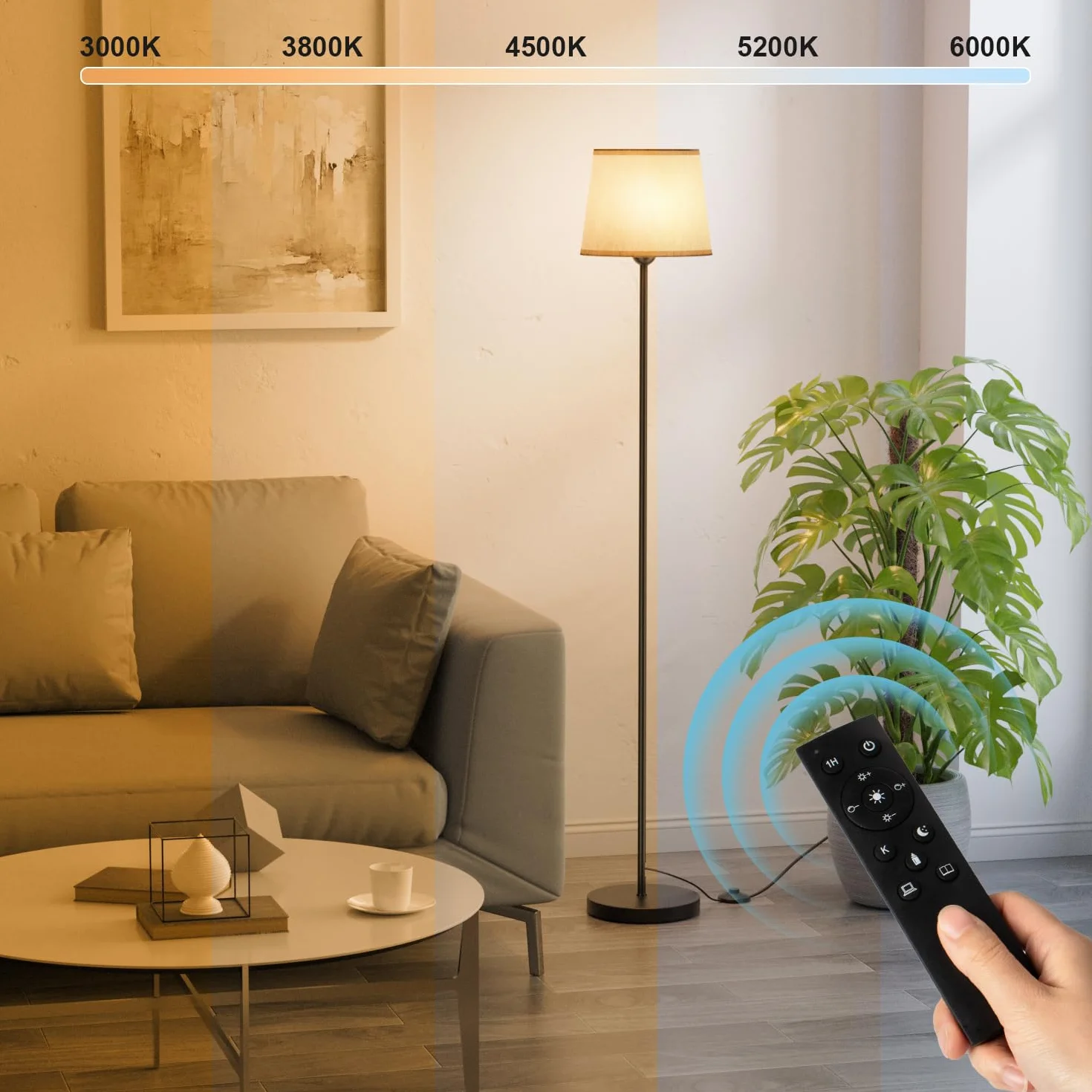 GPATIO Lampada da Terra con Telecomando, Piantana con 11 Cambiamenti di Colore, Luminosità Continua, Lampada da Pavimento con Lampadina Dimmerabile da per Soggiorno,Camera da Letto,Ufficio
