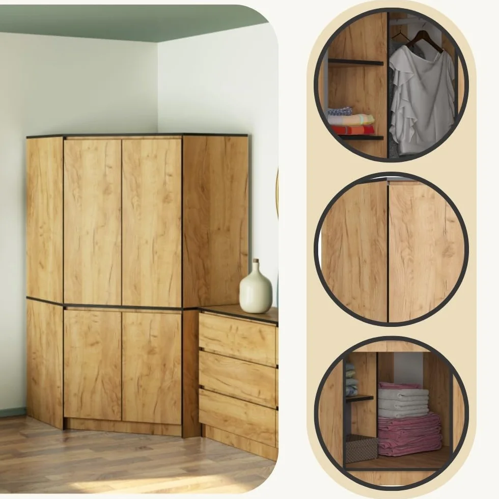 AKORD Armadio Angolare S100 4 Ante 6 Ripiani 100x180x50 cm Rovere Craft