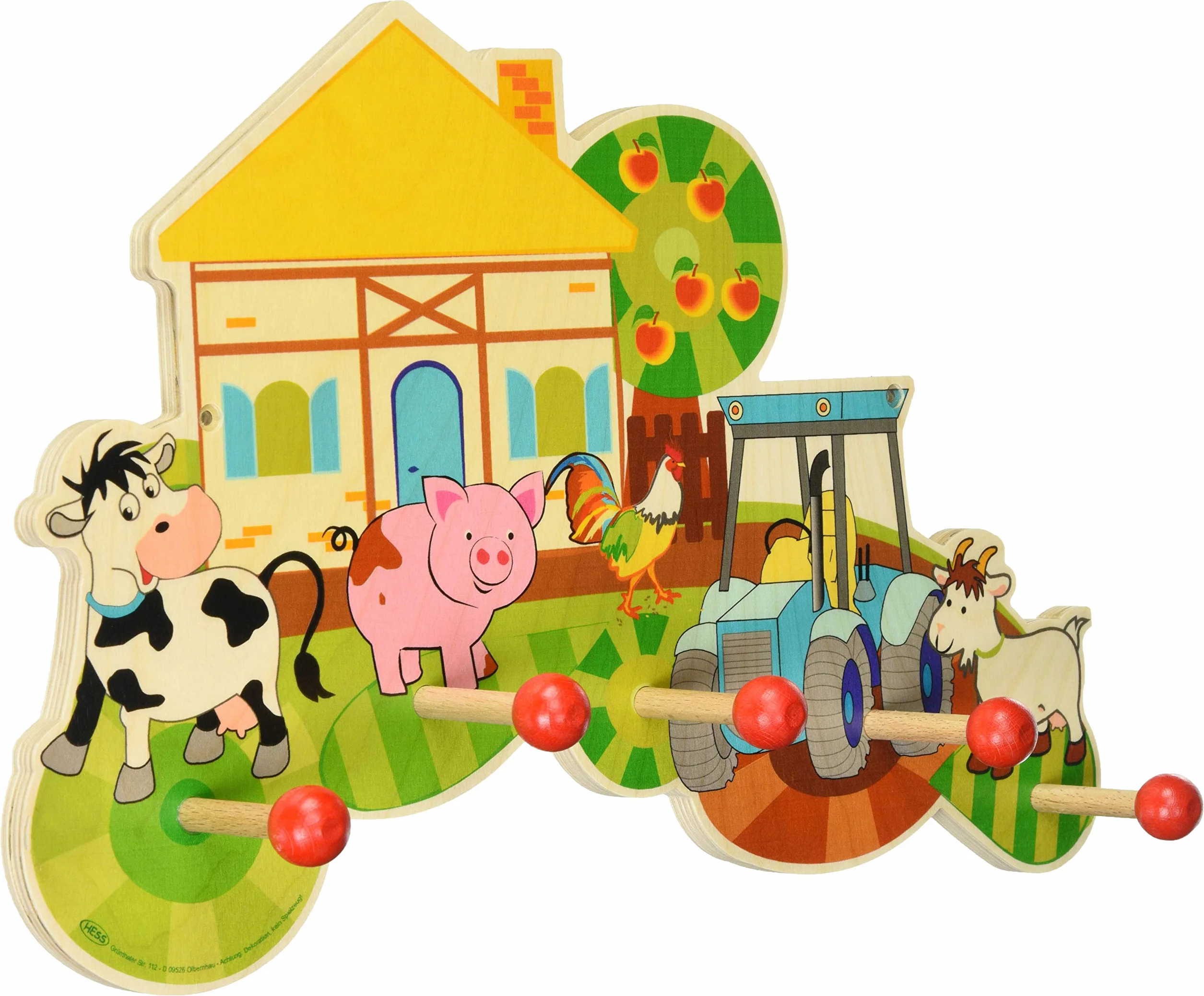 Hess Holzspielzeug Appendiabiti in Legno Serie Agricola 5 Ganci per Bambini