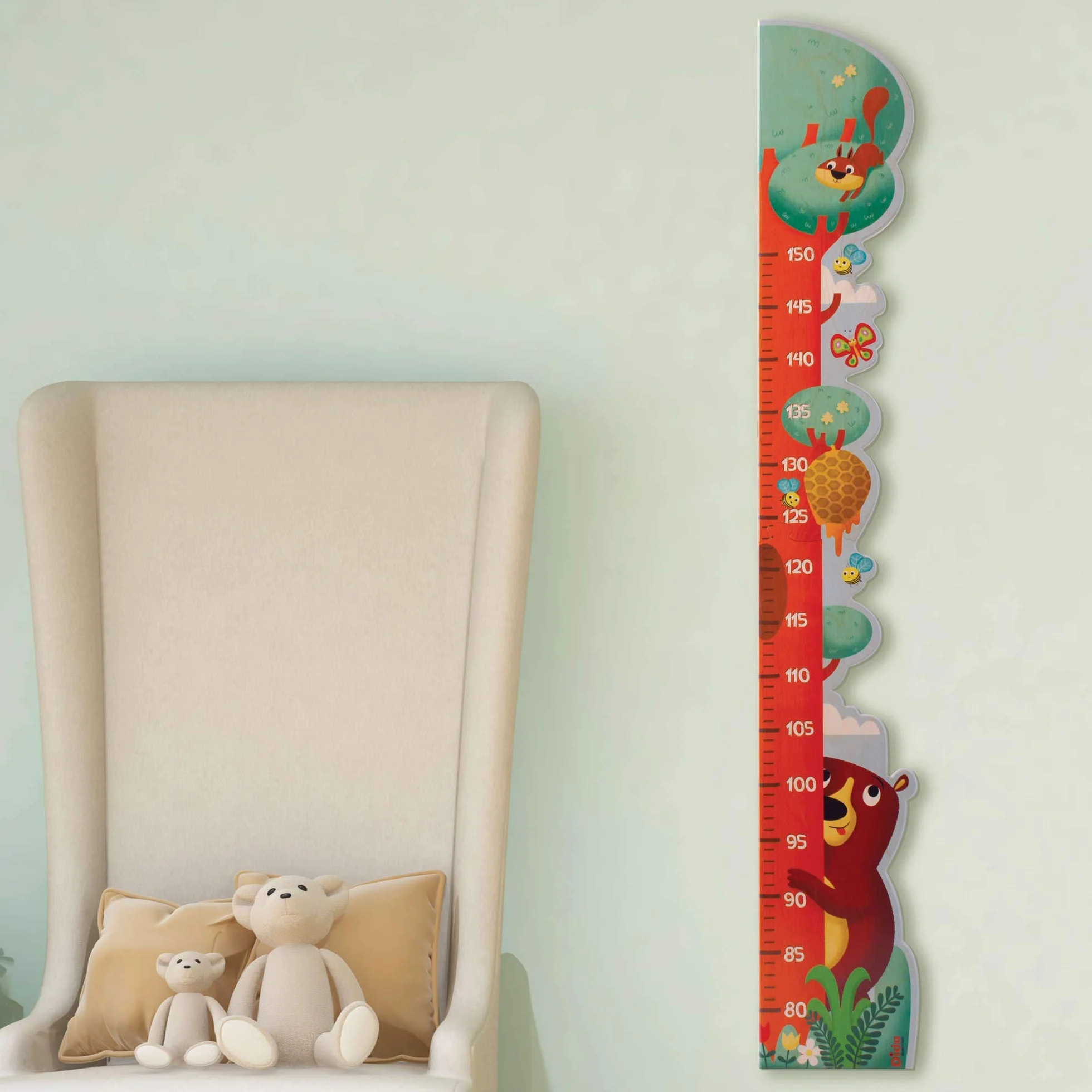 Metro Crescita in Legno per Bambini a Forma di Albero con Orso, Legno di Betulla, 80-150 cm, Made in Italy