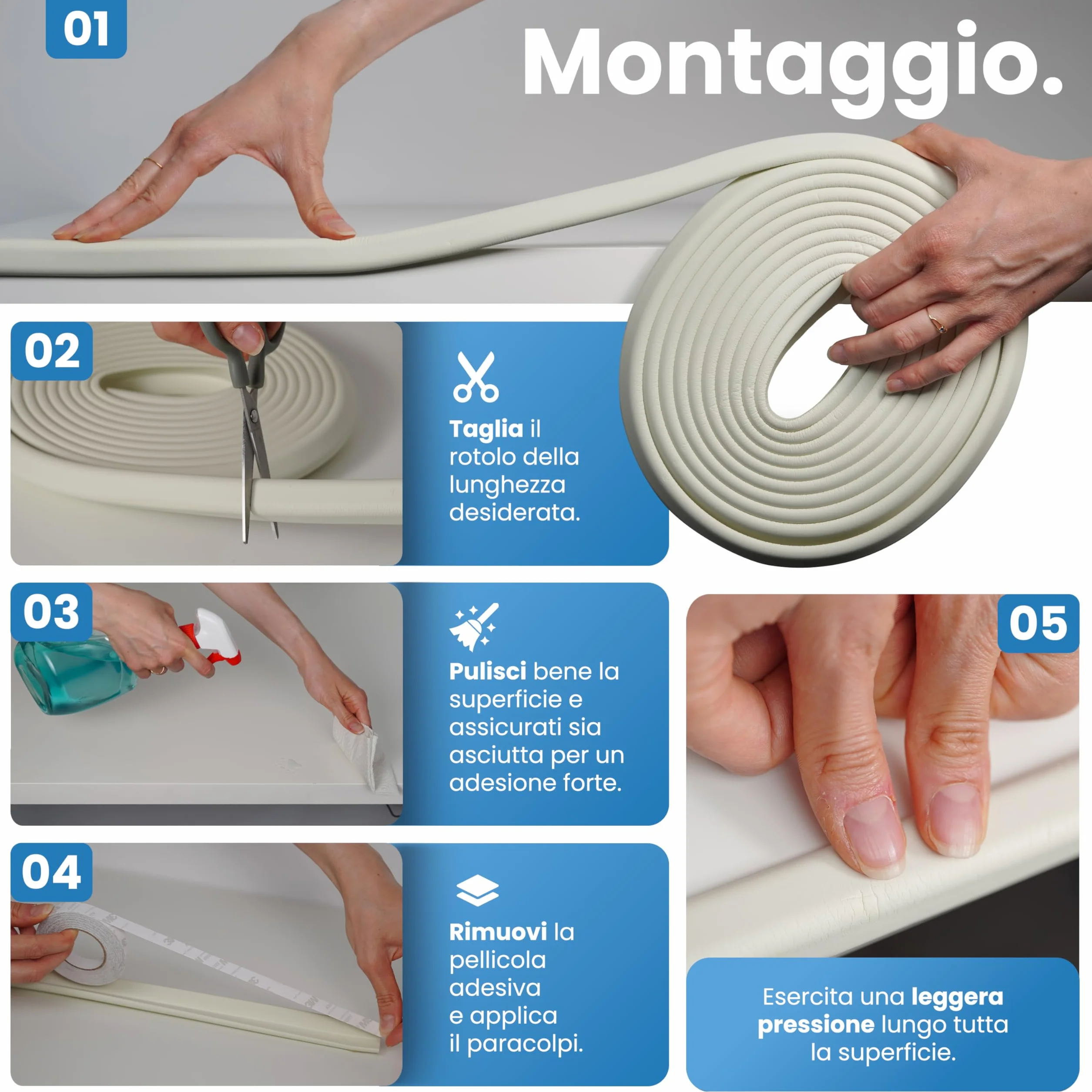 HAPPY CHLEA® Paraspigoli per Bambini Gomma Tecnologia Schiuma Attiva, Kit da 6,4 M Protezione, 8 Paraspigoli Angolari, 4 Blocca Cassetti + Fermaporta (Bianco)