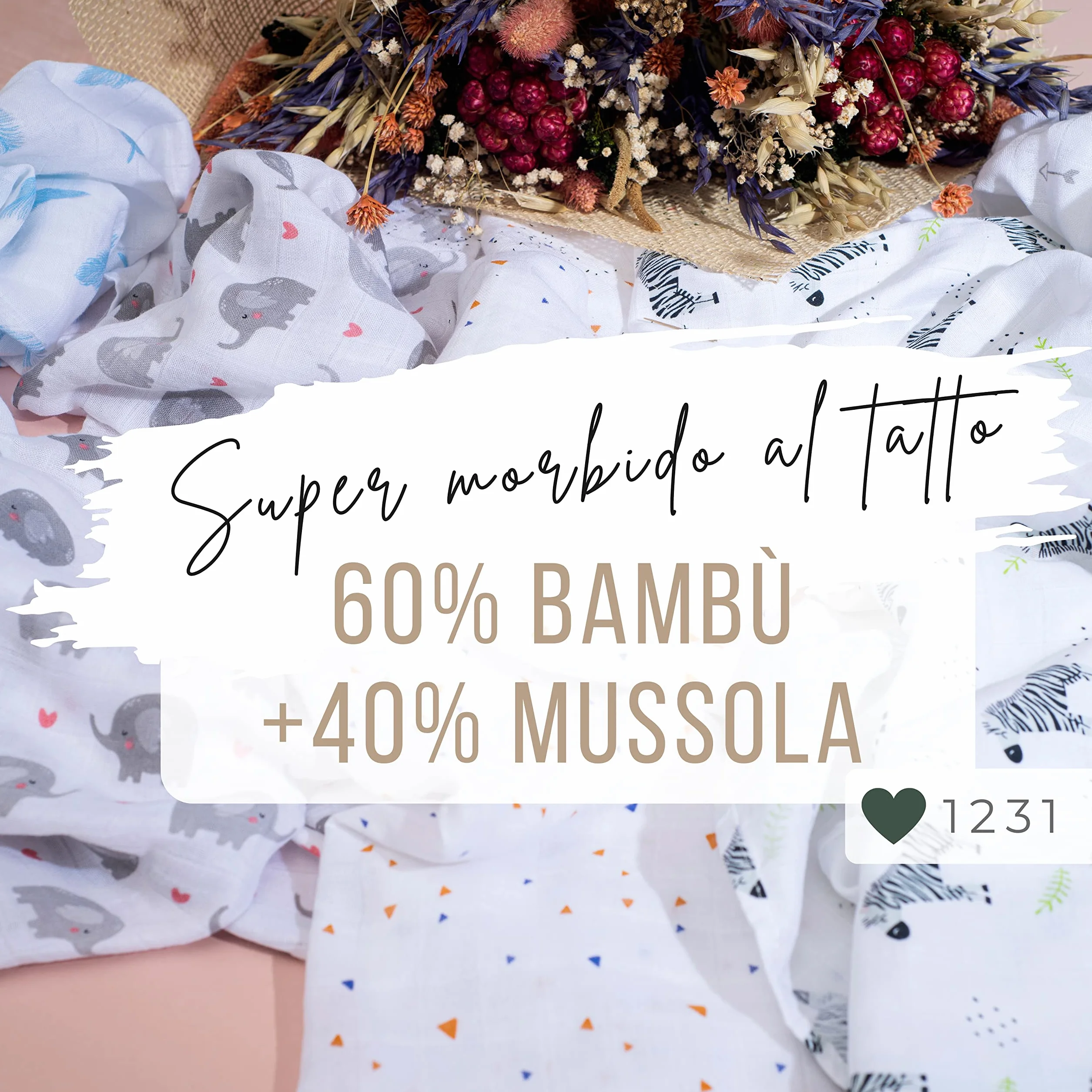 Mussola Neonato in Cotone 70x70 - 60% Fibra di Bambù 40% Cotone - Garze Morbide e Traspiranti per Neonati