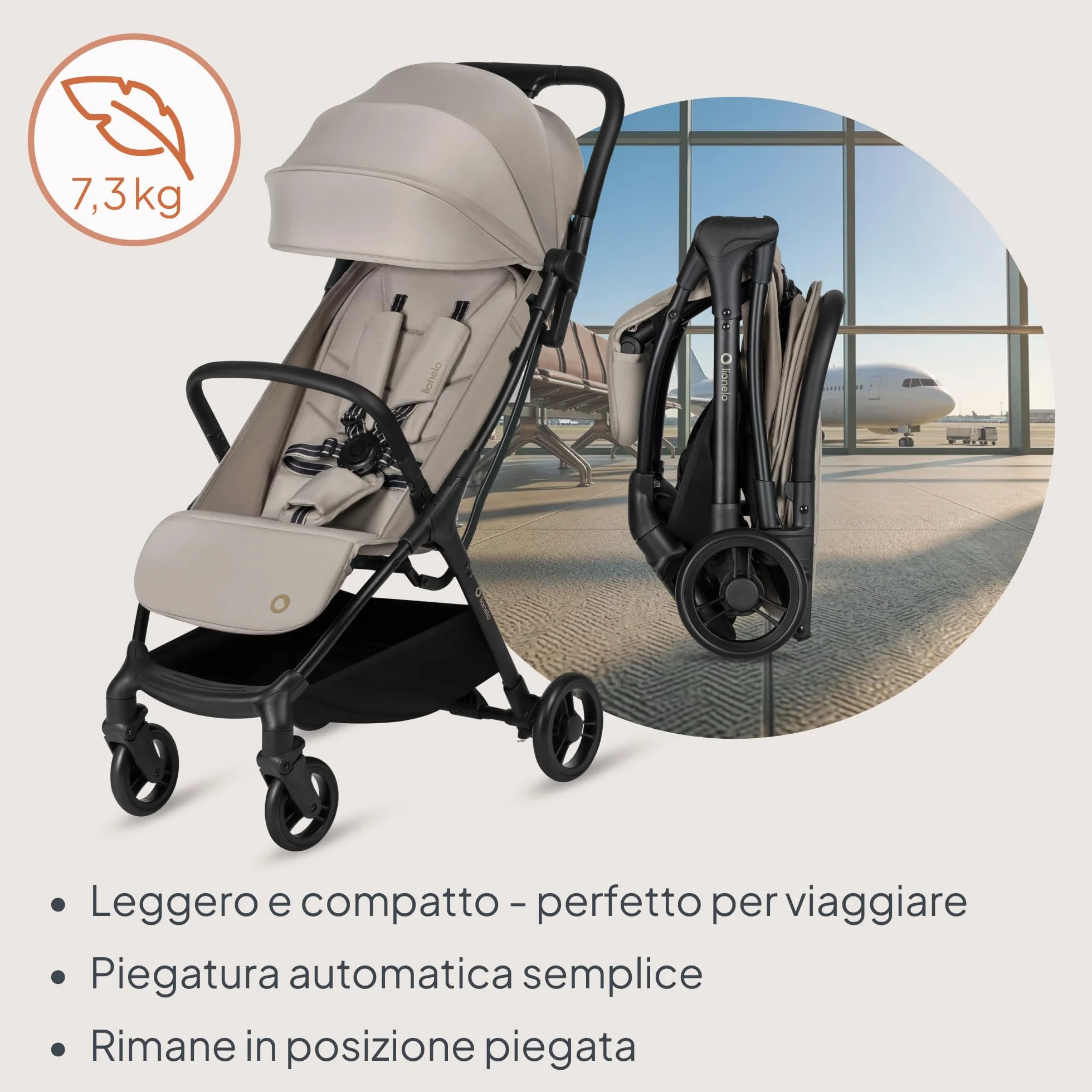Lionelo AGIA Passeggino Compatto Pieghevole fino a 22 kg 4 anni