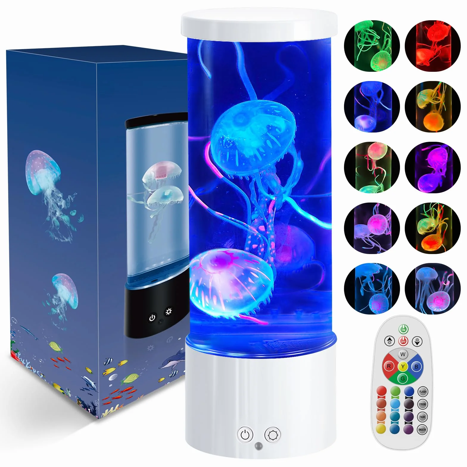 AONESY Lampada LED Jellyfish Lamp 17 colori, lampada lava Jellyfish Lamp acquario Auallen per bambini con telecomando, lampada acquario decorativa luce d'atmosfera-Bianco
