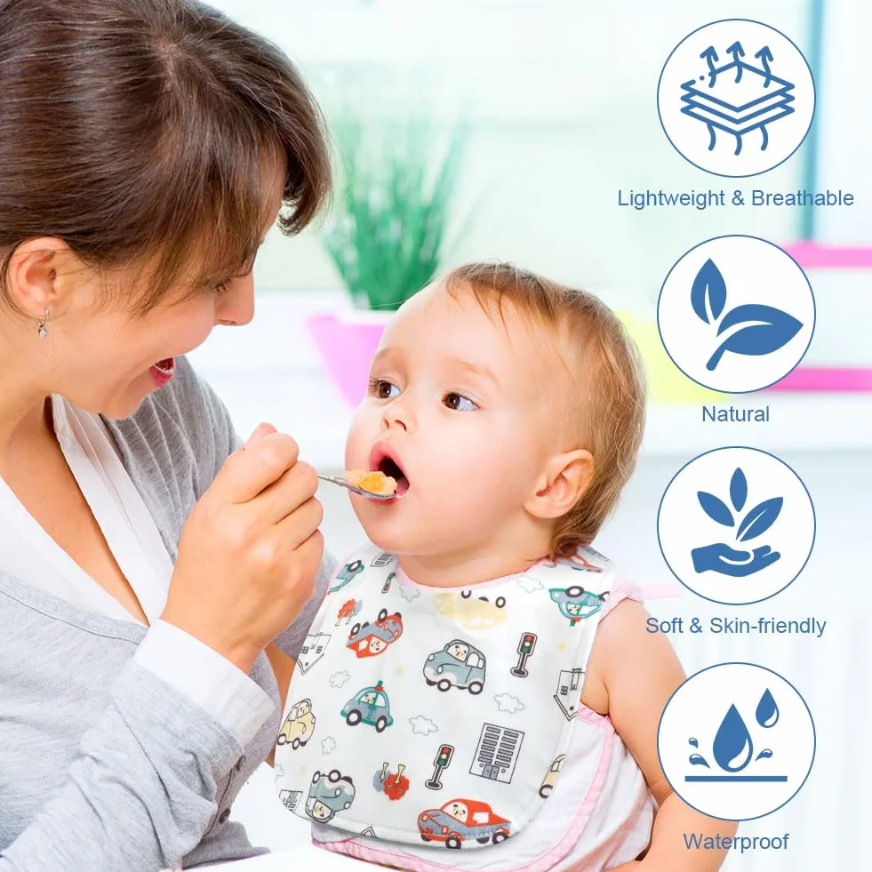 Vicloon Bavaglino Neonato 8 Pezzi Impermeabili Cotone Regolabili Assorbenti 0-3 Anni