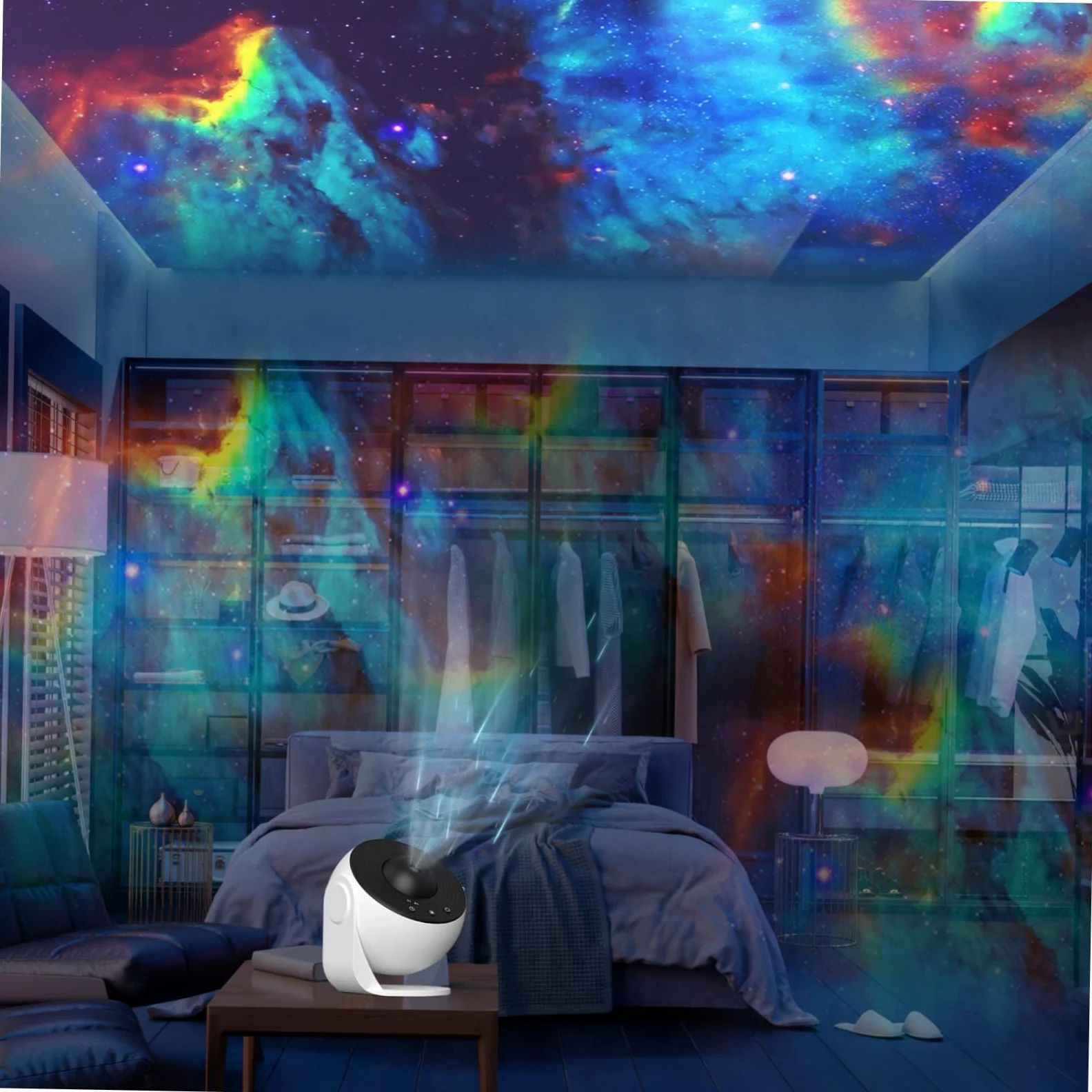 Homoyoyo Proiettore Di Luce Notturno Festa Luce Silenziosa Per Camera Da Letto Con Dischi Di Pellicola Rotazione Motivi Di Stelle e Nebulose Telecomando Incluso
