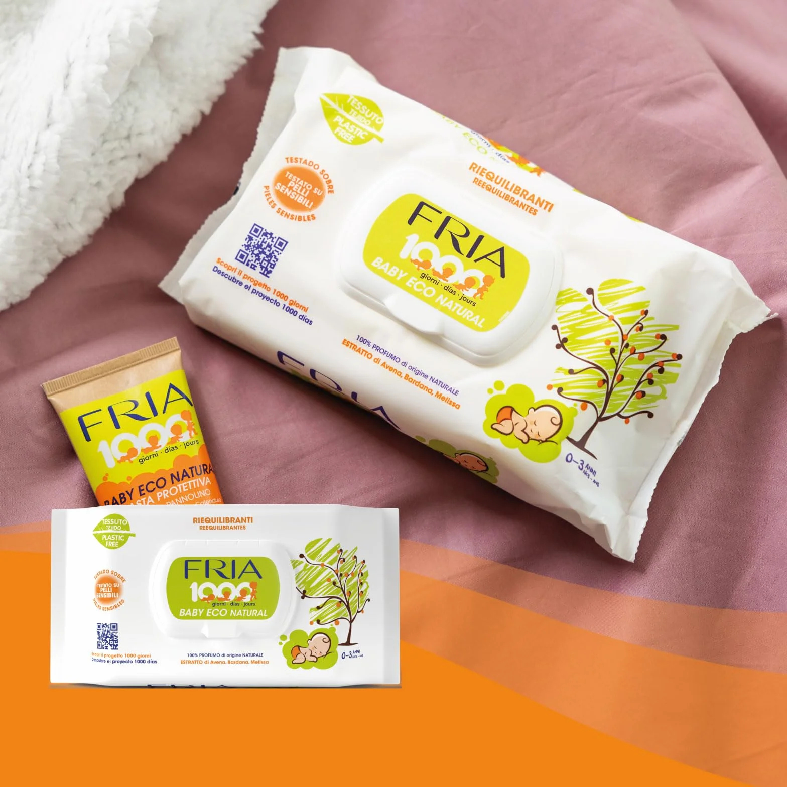 Fria Baby Eco Natural Salviette per Cambio Pannolino 1000 Giorni, Confezione 72 Salviette