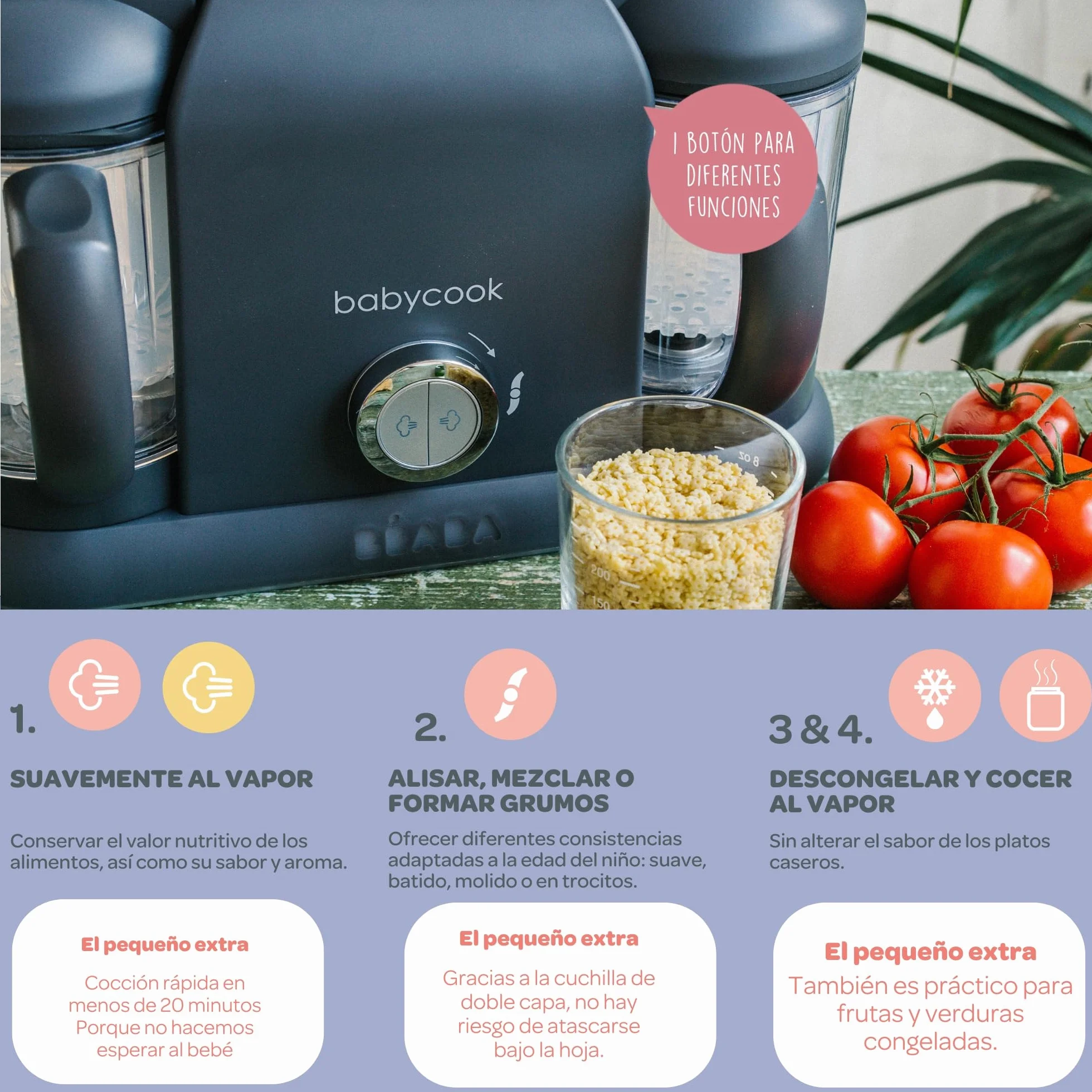 BÉABA Babycook Duo Robot per Pappe 4 in 1 Cottura a Vapore 2200 ml Dark grey