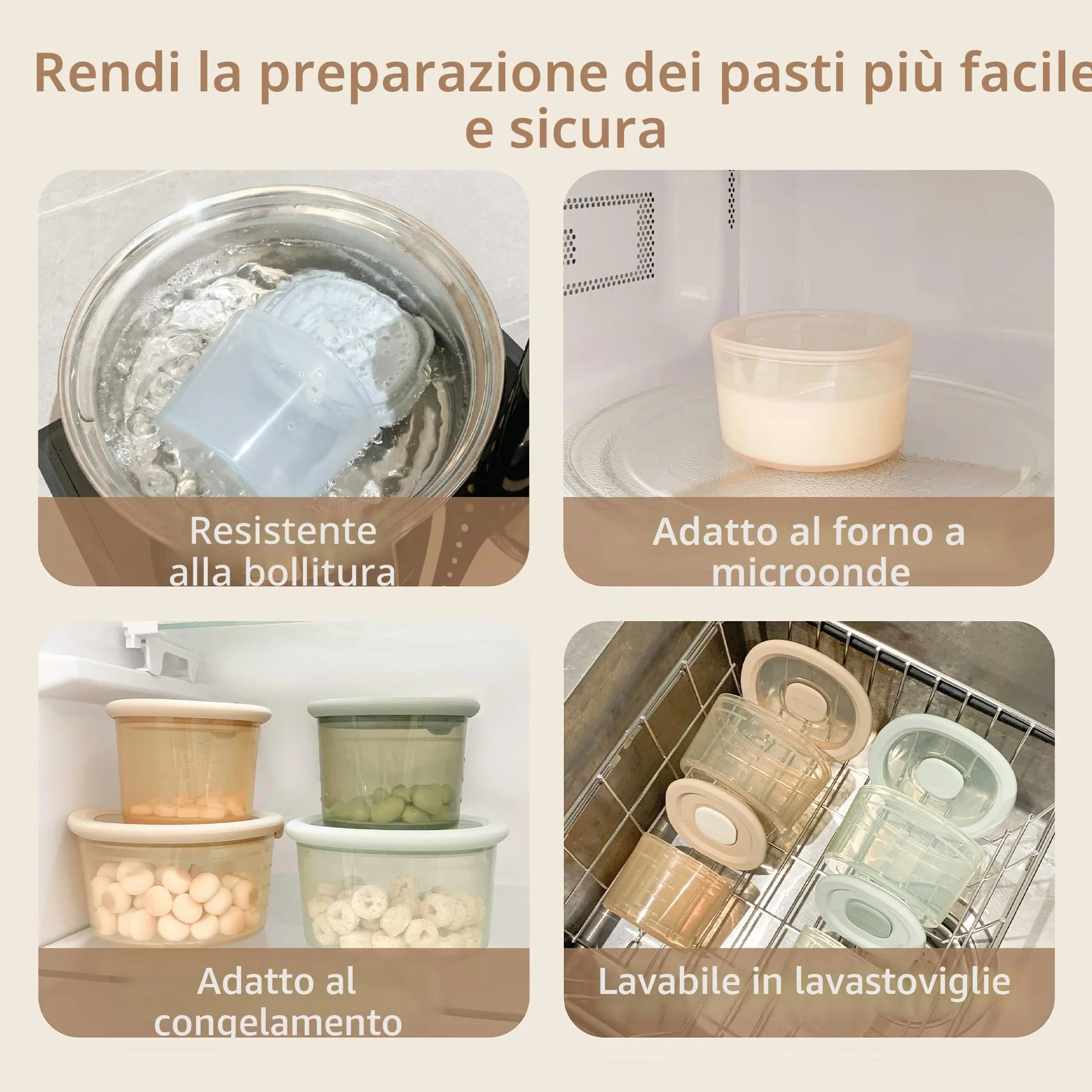 Moonkie Contenitori Pappa Neonati 240ml 3 Pezzi Silicone con Coperchio Senza BPA per Lavastoviglie Freezer Microonde