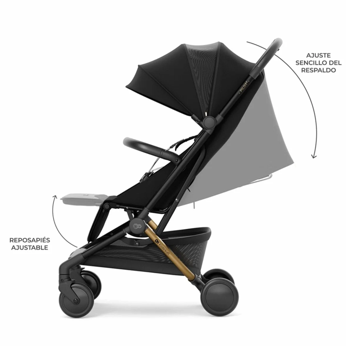 Kinderkraft PILOT 2 Passeggino Leggero Pieghevole UPF 50+ Cinture 5 Punti Nero