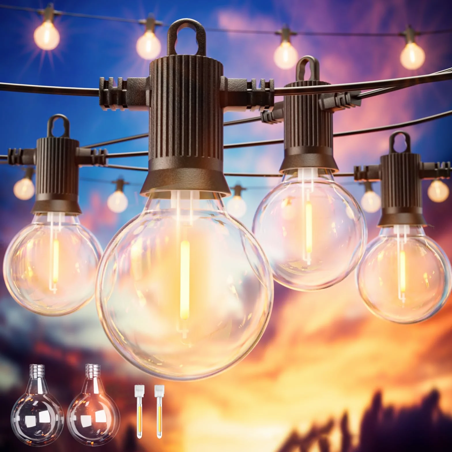 ZOTOYI LED Catena Luminosa Esterno, 15M Catena Luci Stringa Giardino IP65 Impermeabile con 20+2 G40 Lampadine, Luci da Esterno e Interno per Natale Matrimonio Partito, Bianco Caldo