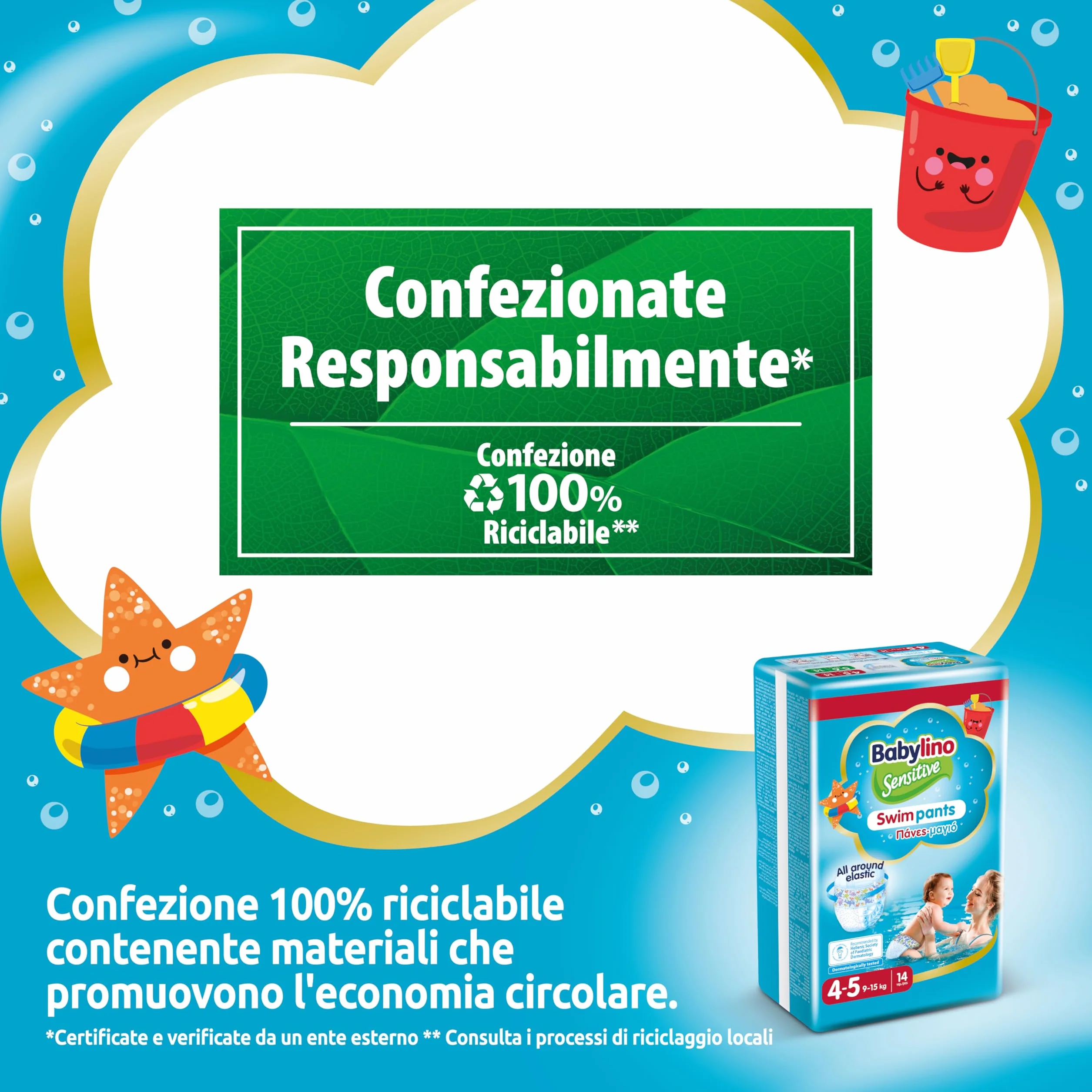 Babylino Sensitive SwimPants Pannolini Mare Piscina Taglia 4-5 (9-15kg) 14 Unità