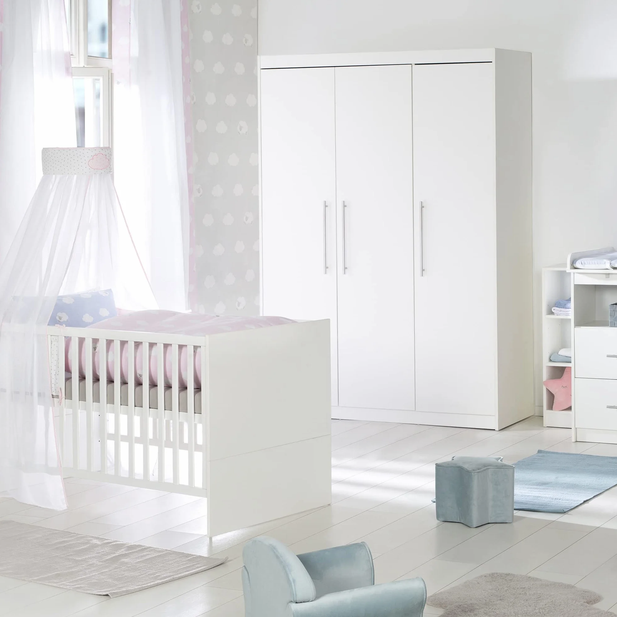 roba Set da camera Maren letto combinato 70 x 140 cm fasciatoio sottile armadio 3 ante bianco