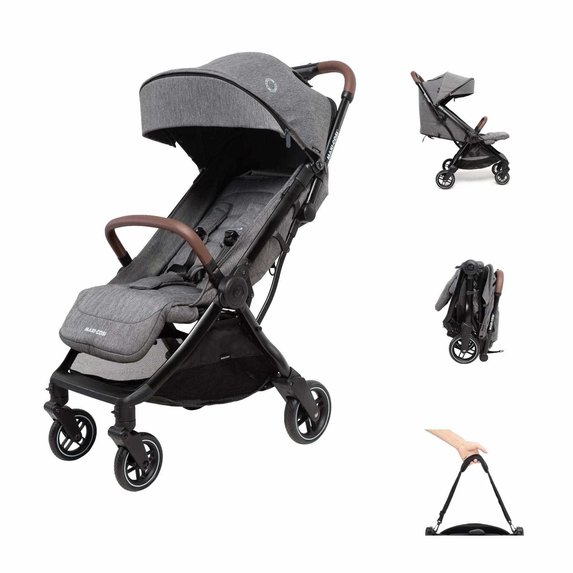 Maxi-Cosi Eva3 Passeggino Leggero Compatto 0-4 anni 22 kg Reclinabile 3 Posizioni Chiusura Automatica Tracolla Select Grey