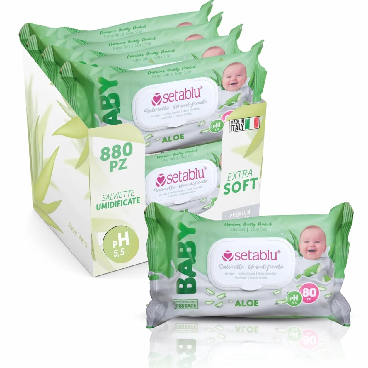 DETERMONDO 880 Salviette Neonato Igienizzanti Umidificate all'Aloe Senza Alcool, 11x80 Confezioni