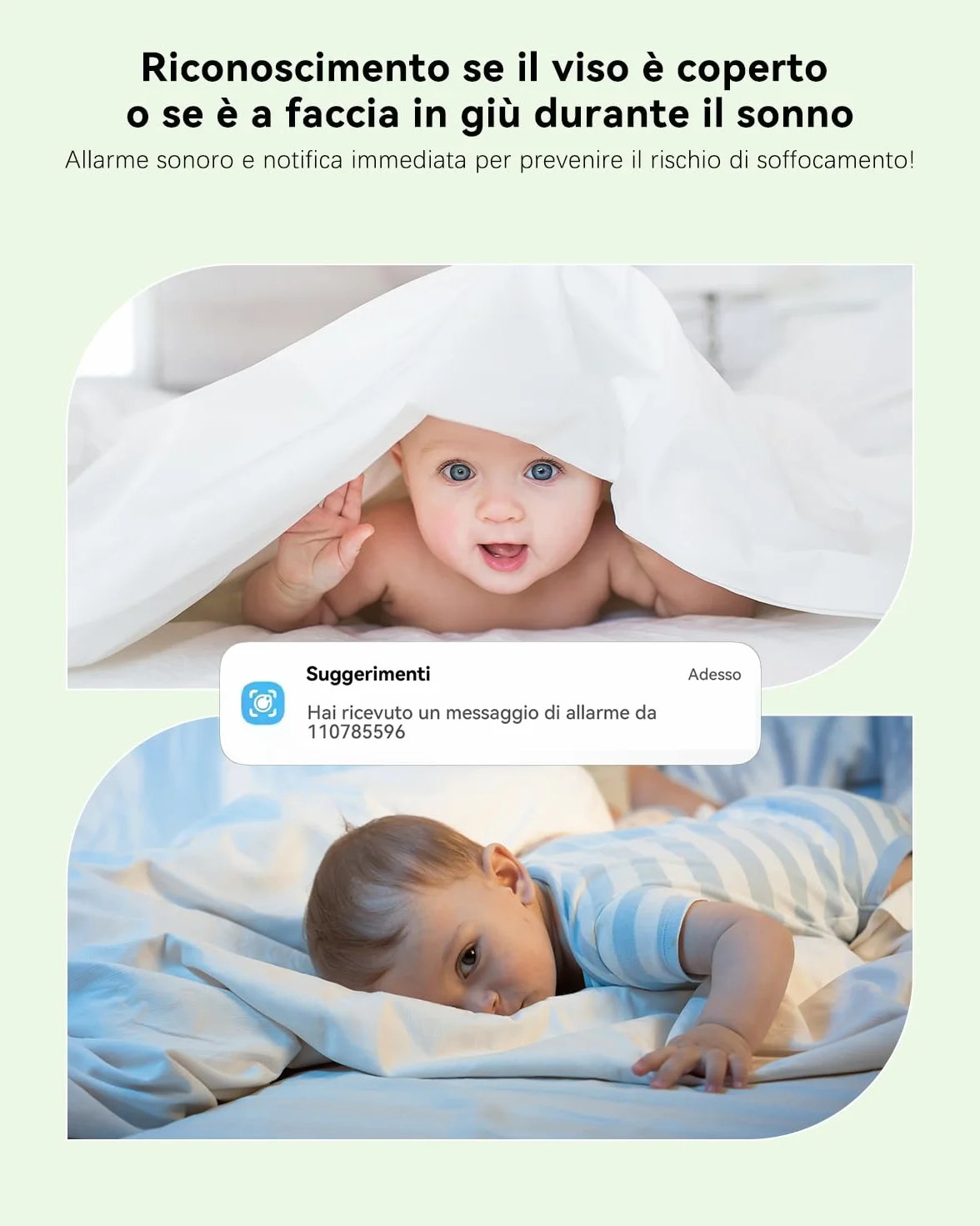 COCOCAM 2K 4MP AI Baby Monitor con 5" LCD, 2,4G/5GHz WiFi, Rilevamento Volto Coperto, Tracciamento Automatico