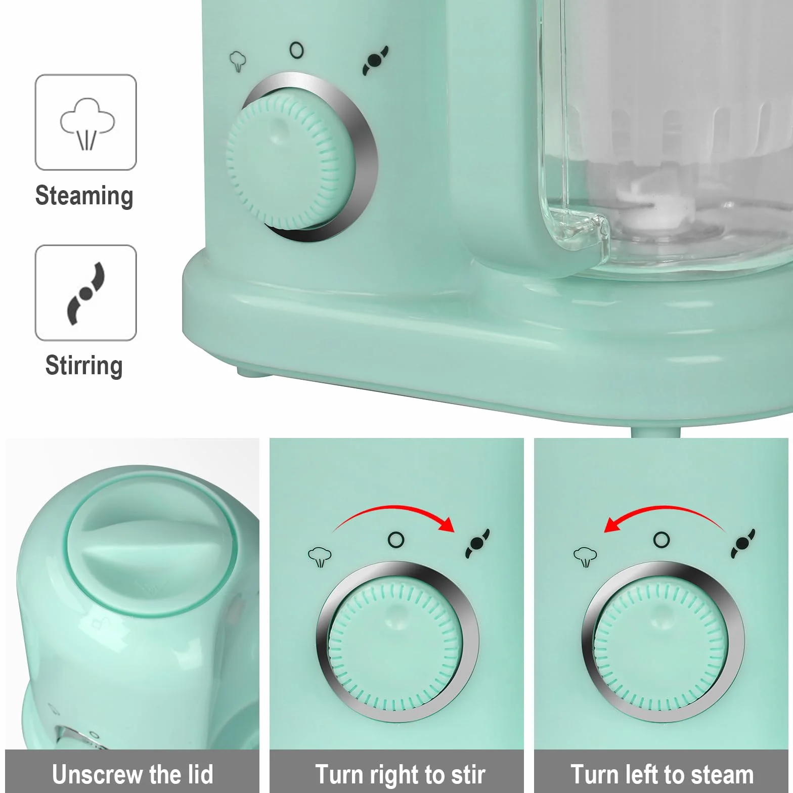 Robot multifunzione 4 in 1 per alimenti bambini, vaporizzatore, frullatore, scongelatore, riscaldatore (Verde)