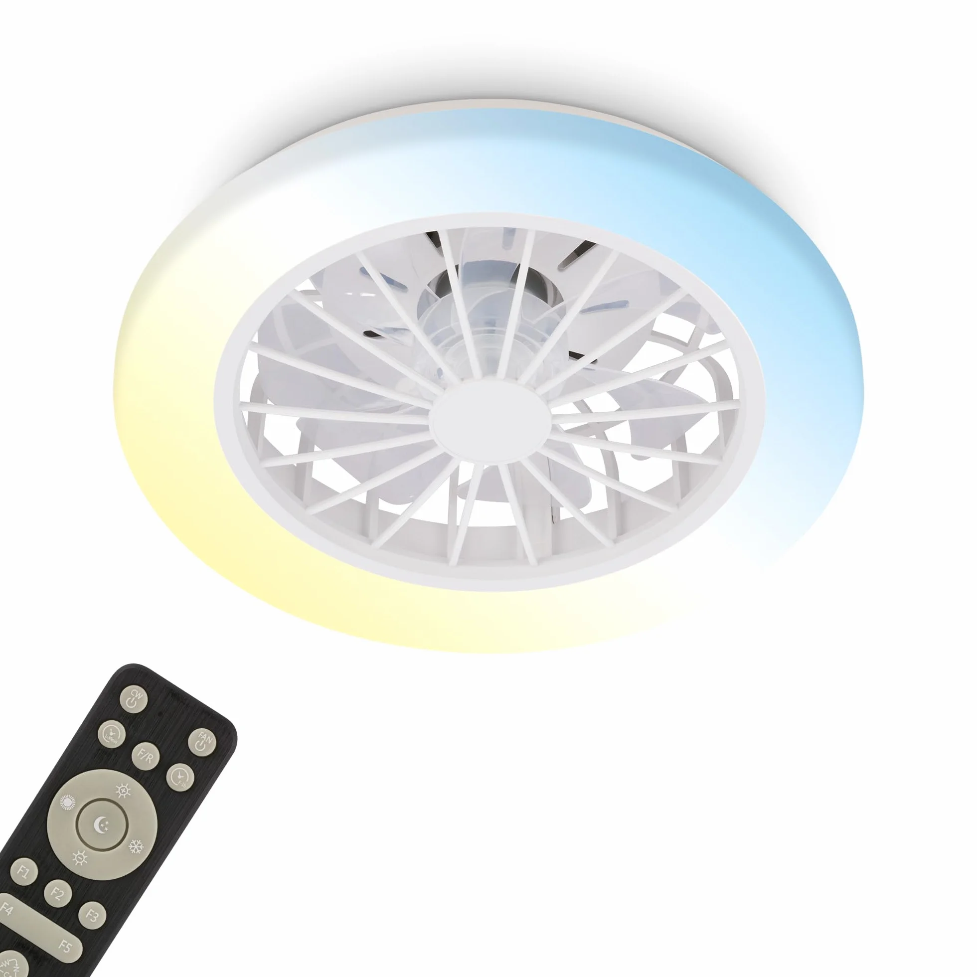 BRILONER - Ventilatore da soffitto con luce LED, telecomando, motore DC silenzioso con 5 velocità, CCT e luminosità regolabile, lampadario ventilatore da soffitto, lampadario, 38 cm, bianco