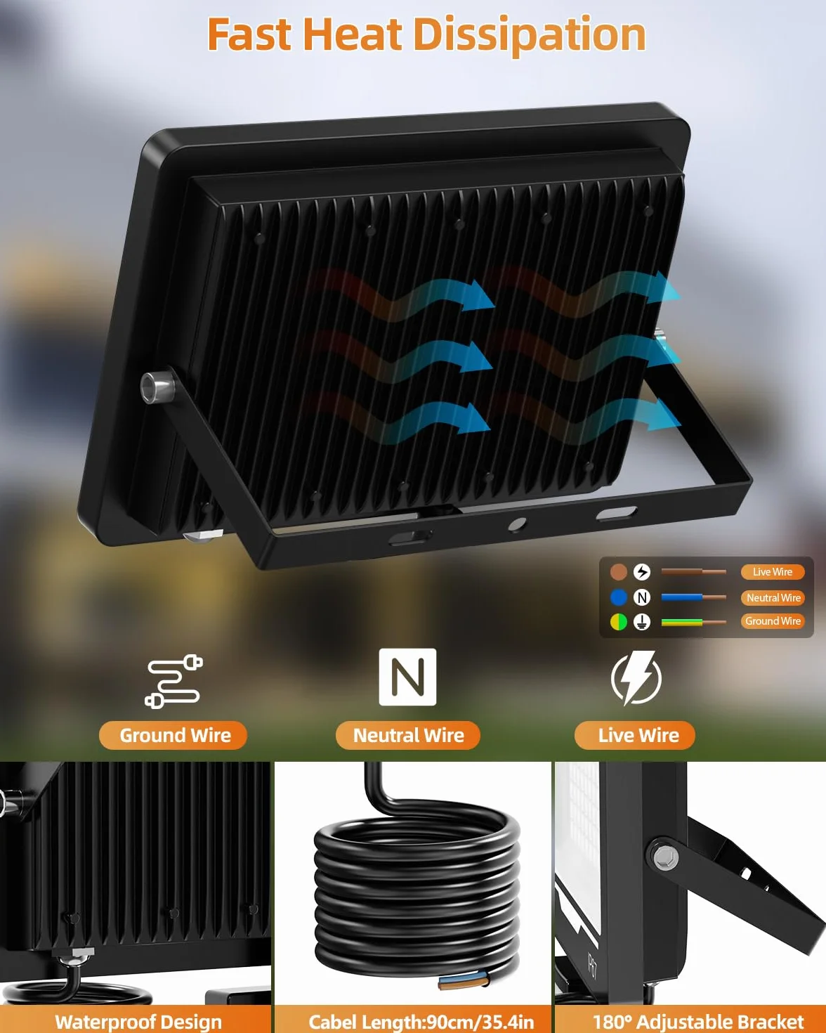 Fari Faretto LED da Esterno 300W 1 Pezzi - 30000LM 6500K Luce Fredda Faro Faretti LED Esterno IP67 Impermeabile per Giardino, Patio, Terrazza, Garage