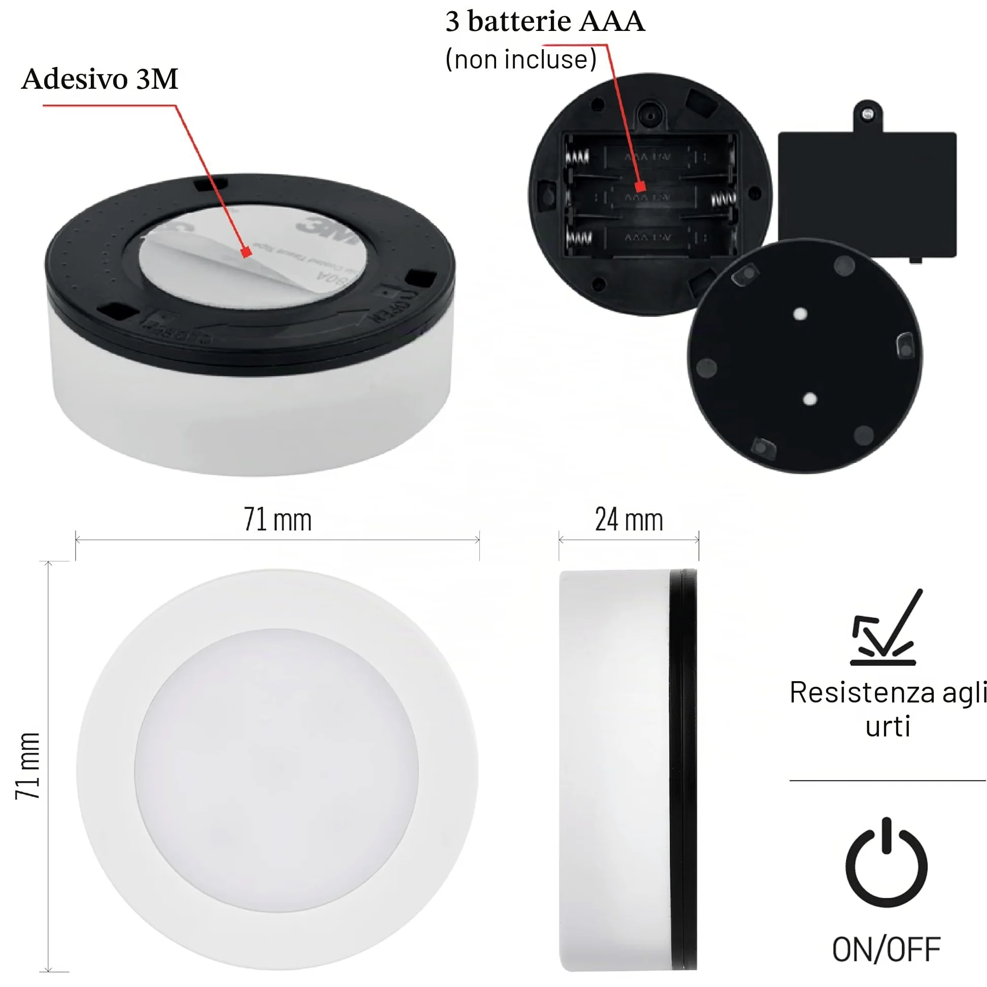 EMOS - Luce notturna a LED 2 pezzi con cuscinetti adesivi – 2 x luci di orientamento alimentate a batteria (3 x AAA), per bambini e anziani – Lampada a pressione da incollare – Luminosità 15 lm