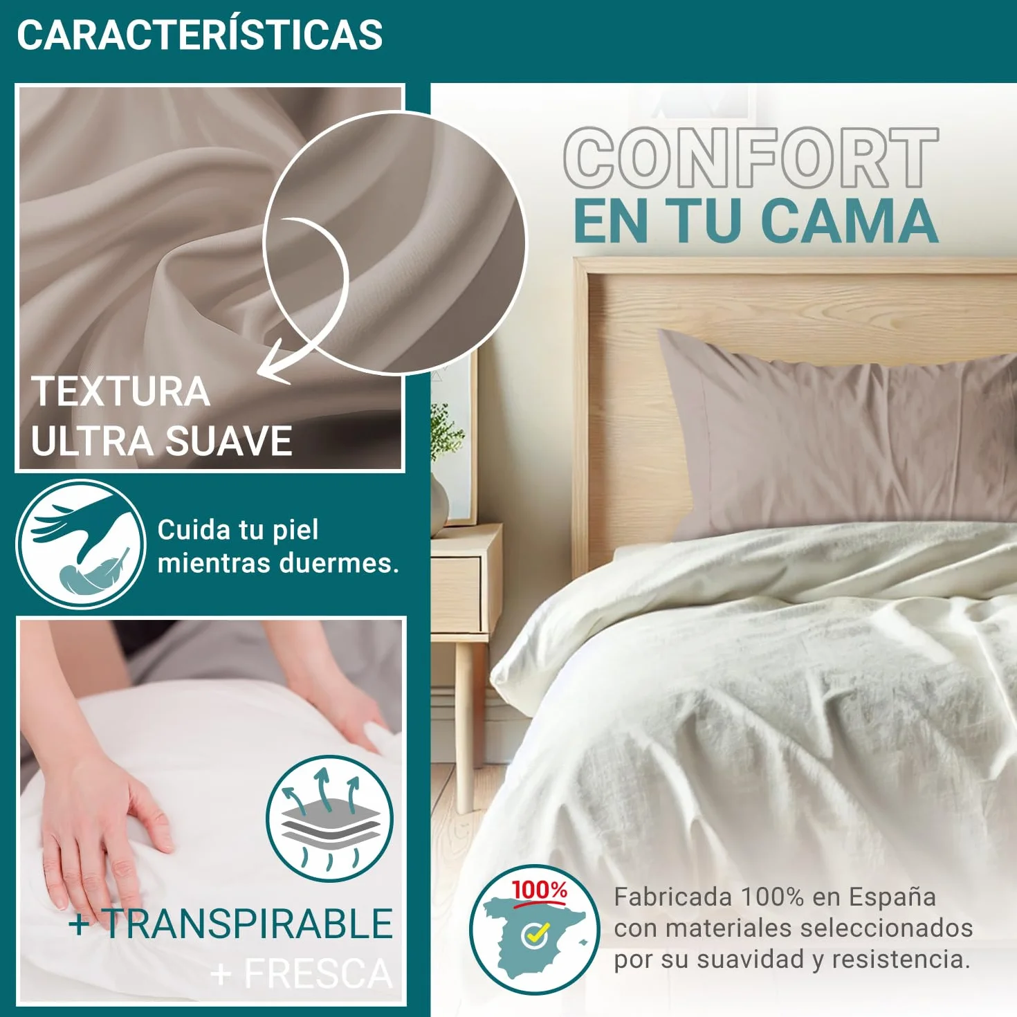 Federa per cuscino 45 x 70 cm Pack 2 100% cotone ipoallergenico