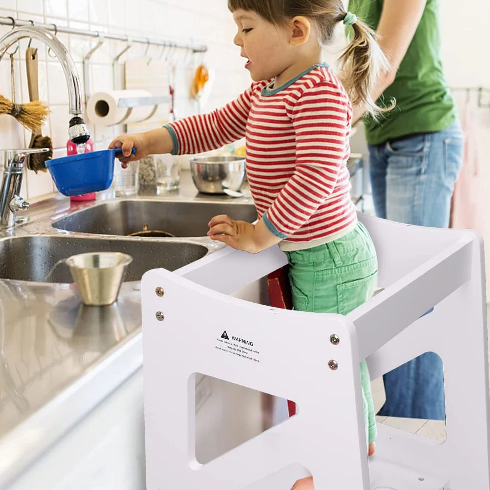 YOLEO Torre Montessoriana Bambini 3 in 1 Pieghevole Multifunzionale Learning Tower con Lavagna Magnetica Bifacciale Bianco