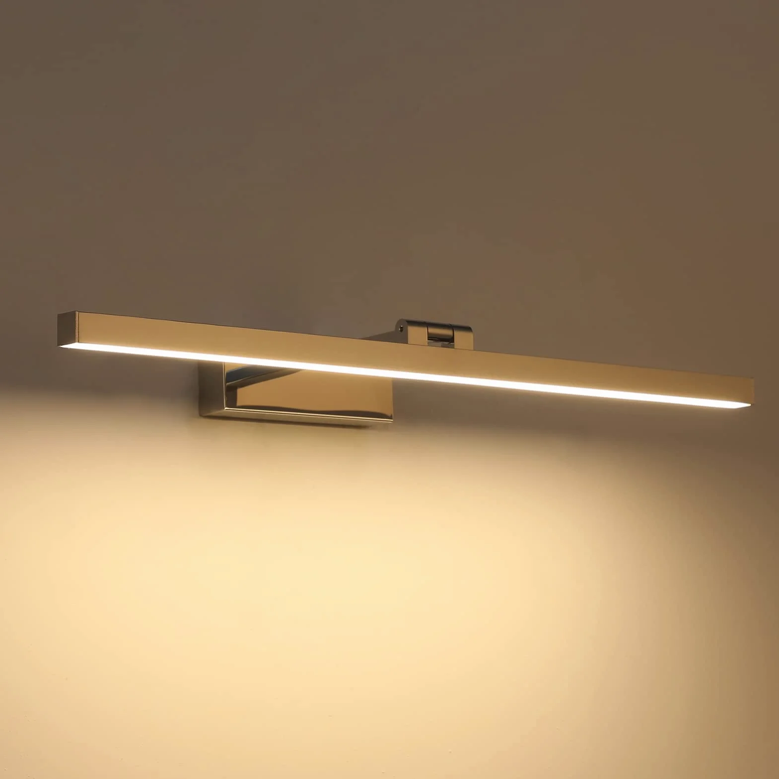 Klighten Luce Specchio Bagno Led 60cm Girevole di 180°, 18W 1170 Lumen, Impermeabile IP44 Lampada da Specchio Bagno, Applique Bagno Specchio Moderno, Bianco Caldo 3000K, Cromo