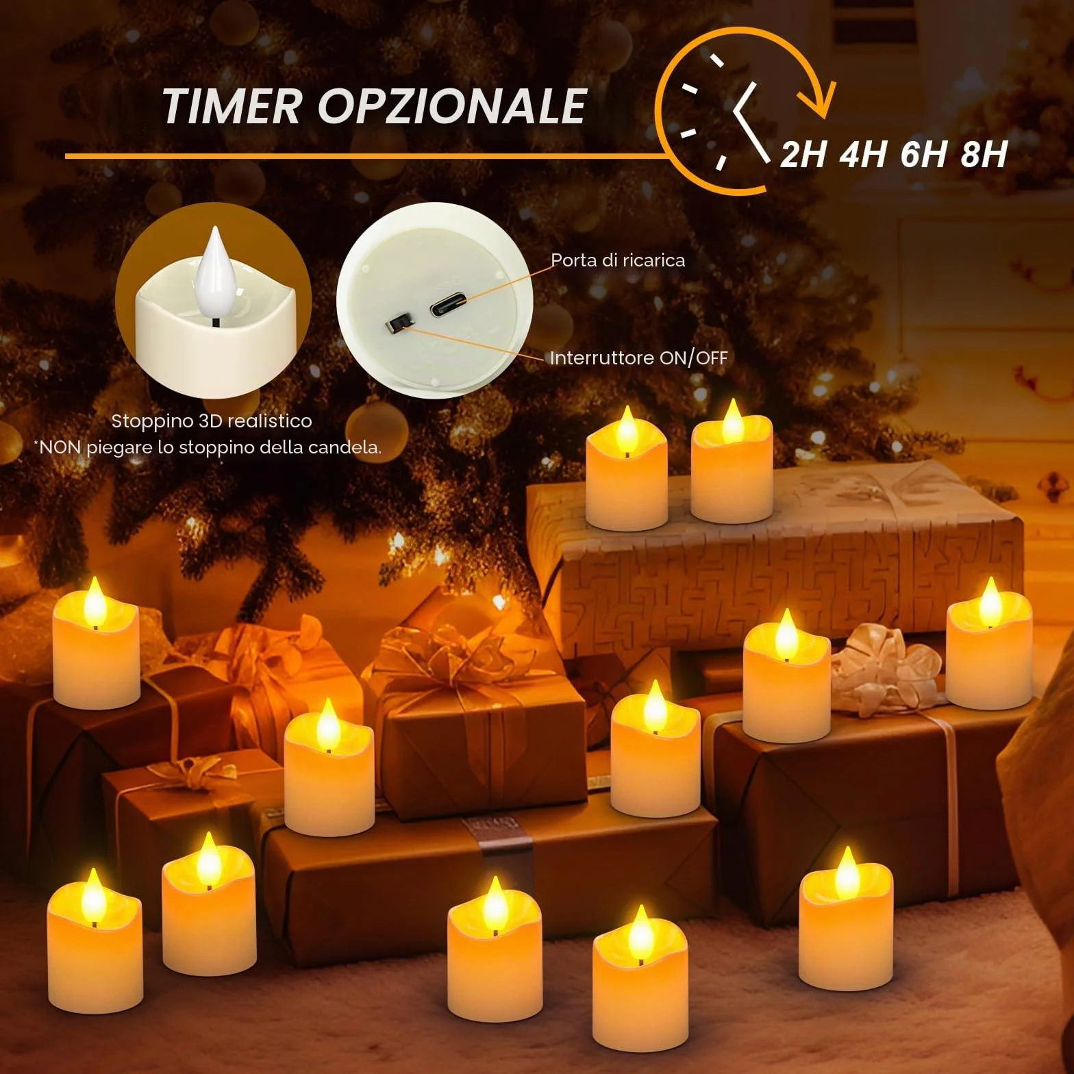 SoulBay Candele ricaricabili, 12 candele a LED senza fiamma, con telecomando e timer, candele elettriche tremolanti con base di ricarica per casa, stanza, tavolo, decorazione di Halloween