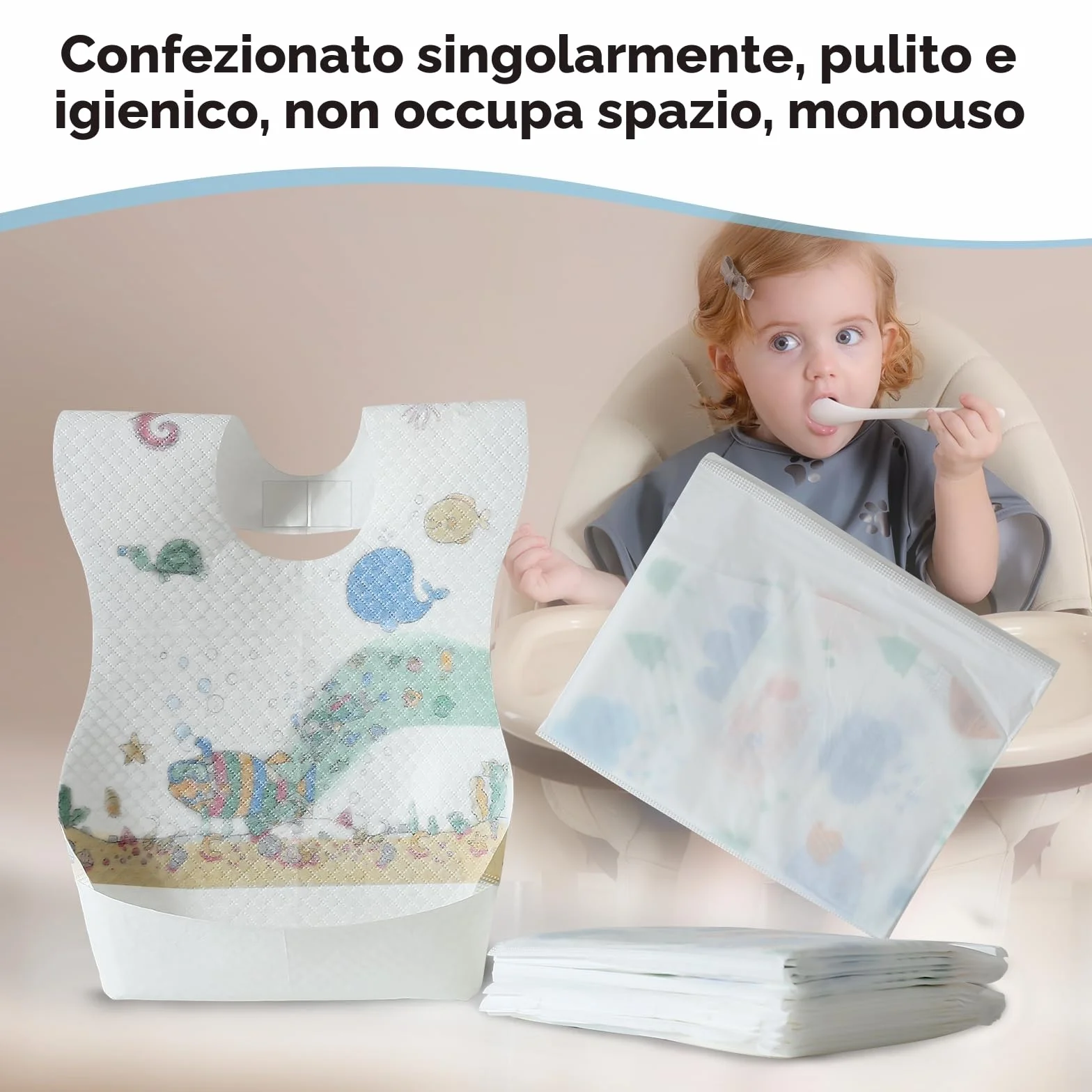 Bavaglini Monouso per Svezzamento Bambini, Misura Regolabile, Impermeabile, Alto Assorbimento