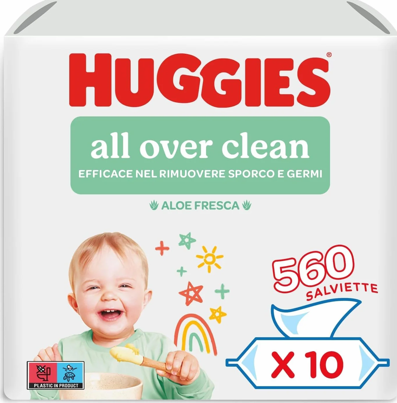 Huggies Everyday Salviette neonato 560 Salviette umidificate 99% acqua pura 65% fibre assorbenti naturali