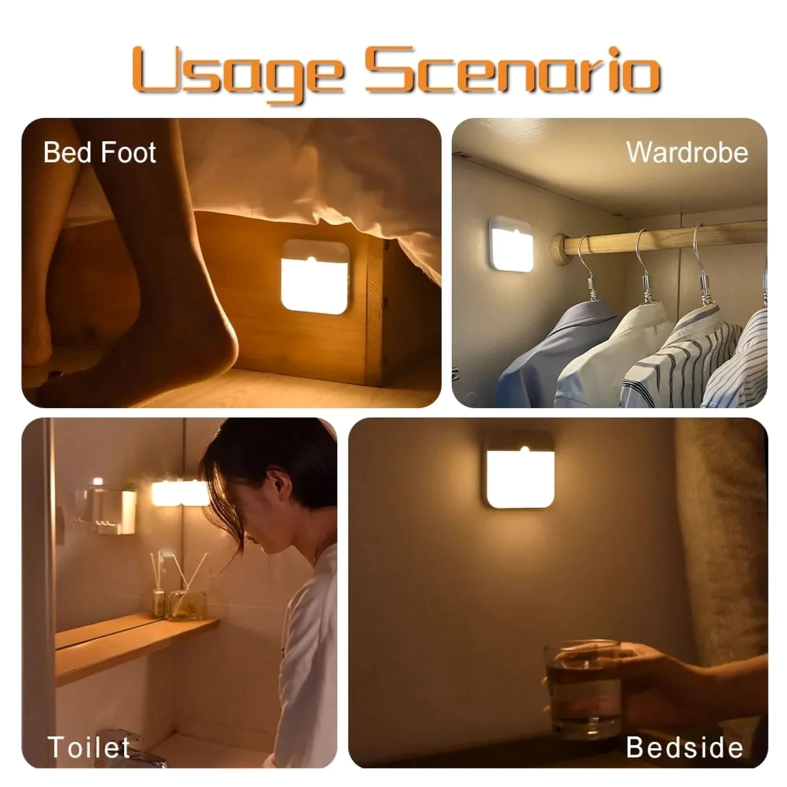 Luce Notturna A LED Con Sensore Di Movimento, Lampada Quadrata Ricarica For Camera Da Letto, Cucina, Scale, Corridoio, Armadio, Illuminazione(Cold White,4 Pcs)