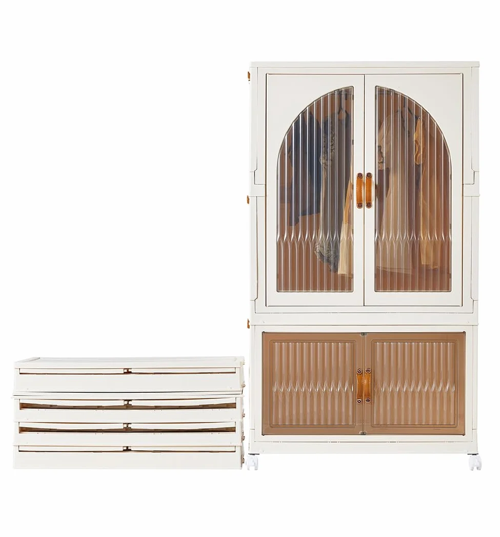 RMAN Scatole Plastica con Coperchio 58L Portaoggetti con Ruote Pieghevole Scomparto Rimovibile Bianco