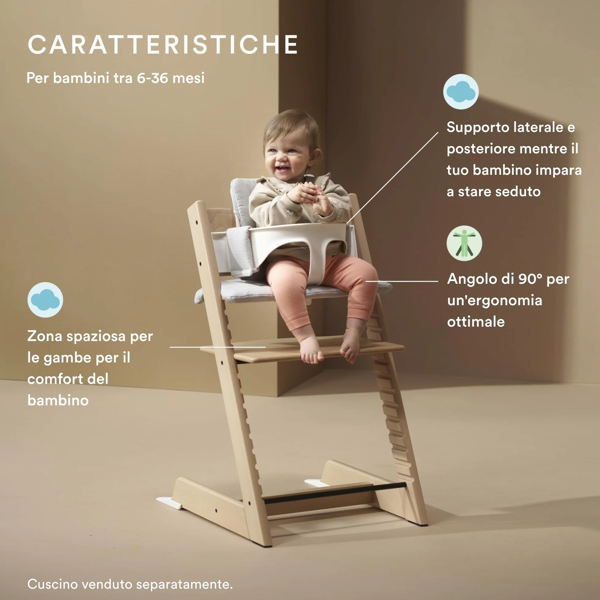 Stokke Tripp Trapp Seggiolone Natural con Vassoio Bianco per Bambini 6-36 Mesi