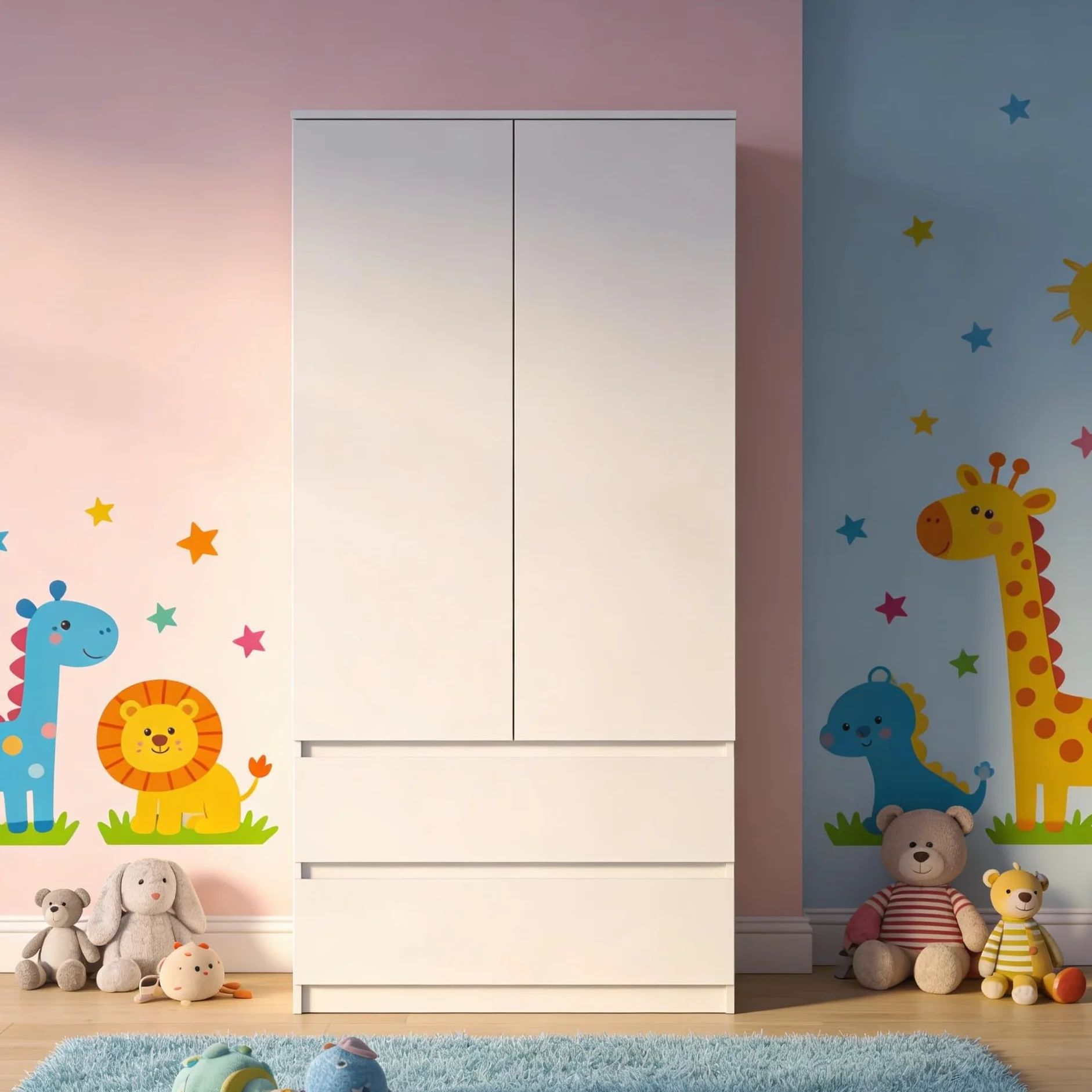Meble Masztalerz Armadio Cameretta da Letto con 2 Cassetti 90 cm Bianco 180x90x50cm