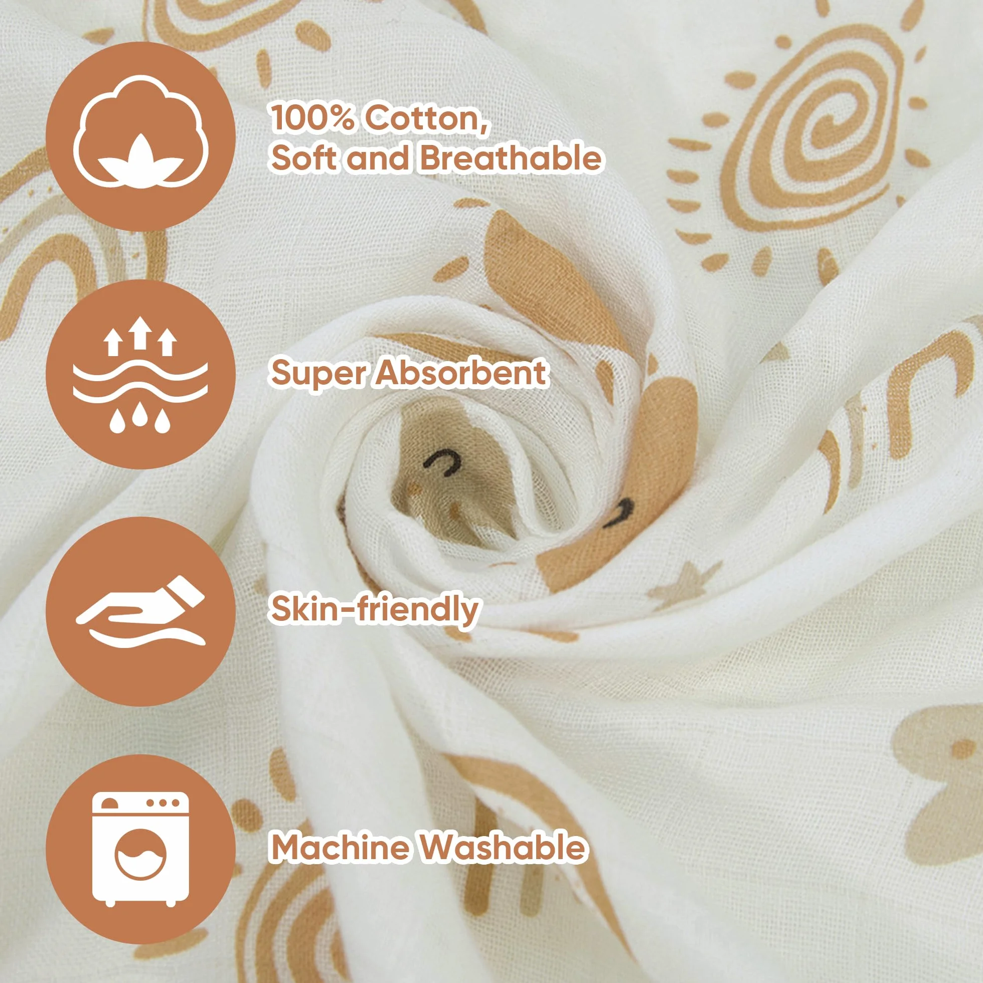 Set 4 Pezzi Mussole Cotone per Neonato 80x80cm Panni in Mussola Morbido Traspirante Copertina Cotone (6 Pezzi)