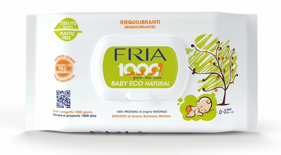Fria Baby Eco Natural Salviette per Cambio Pannolino 1000 Giorni, Confezione 72 Salviette