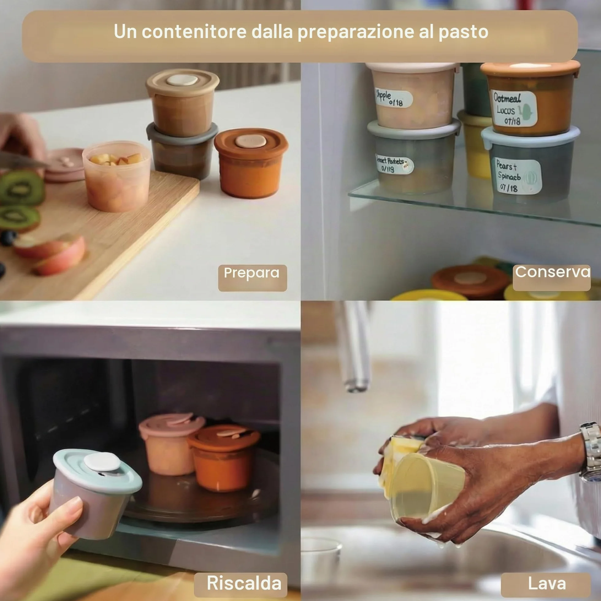 Moonkie Contenitori Pappa Neonati 120ml 6 Pezzi Vasetti Silicone Ermetici Senza BPA per Lavastoviglie Freezer Microonde