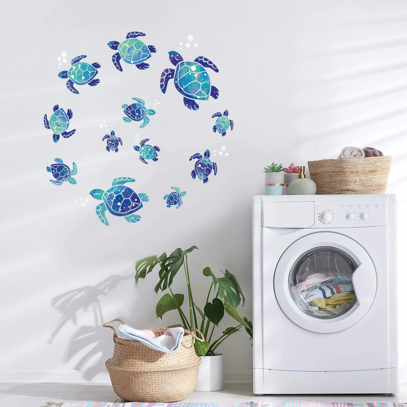 12 Pezzi Adesivi Murali Tartaruga Impermeabili per Bagno Blu Decorativi