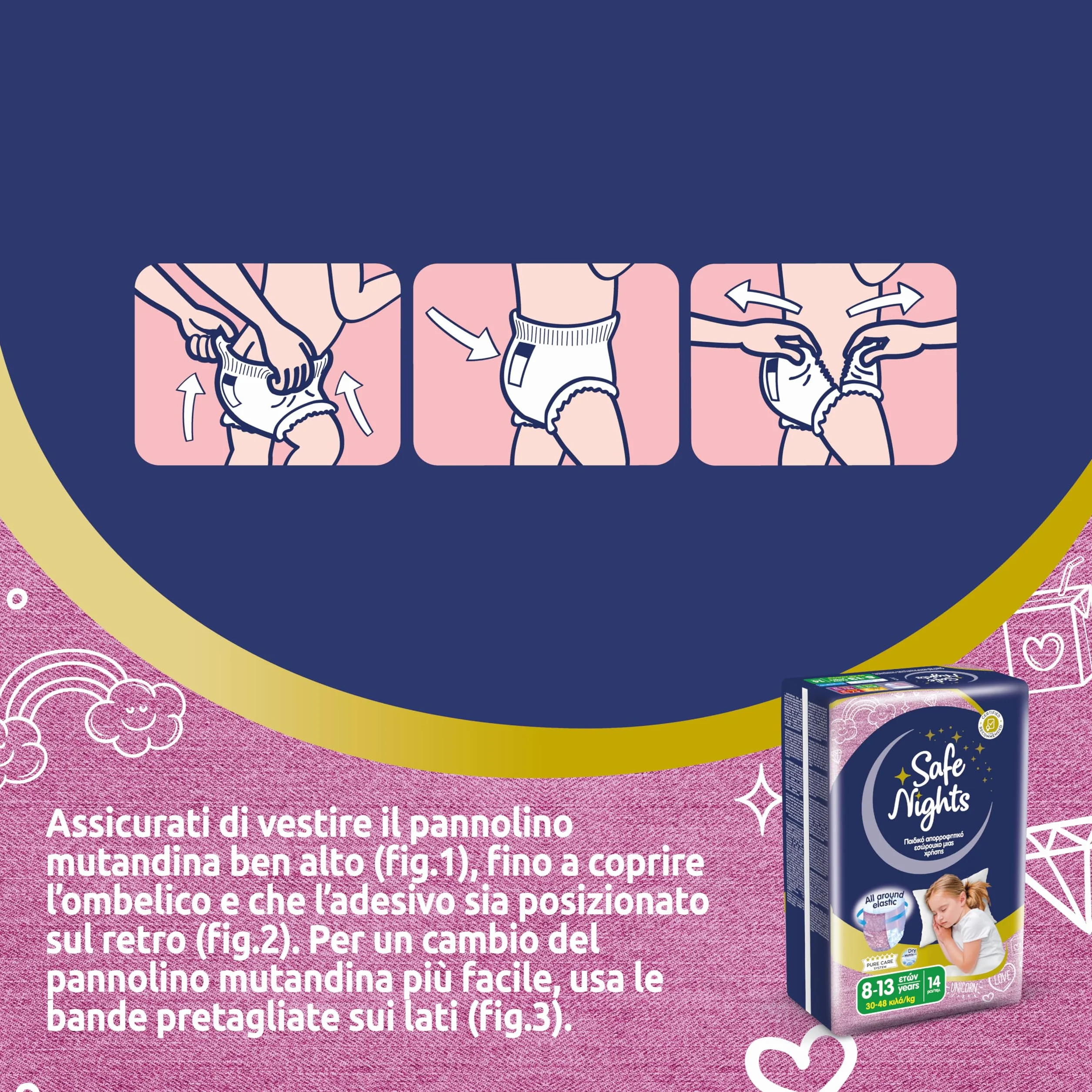 Babylino Safe Nights Girl Mutandina Assorbente Notte Bambina 8-13 anni 30-48kg 14 Unità