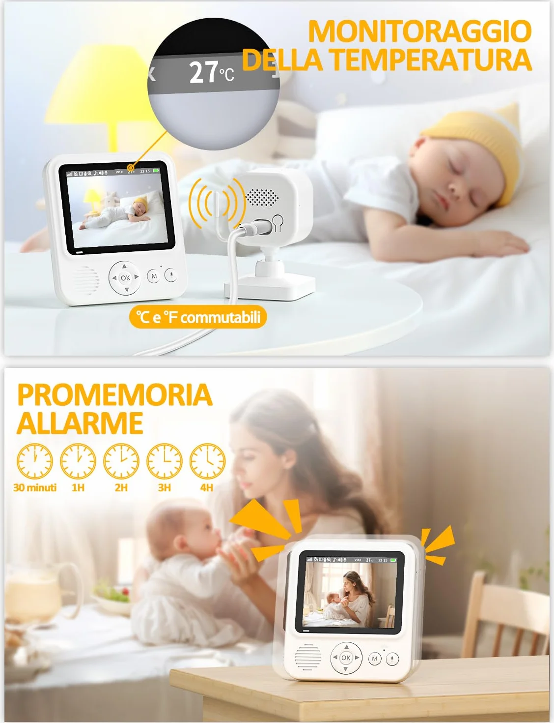 Baby Monitor con Telecamera 2,8 Pollici 720P Babyphone Camera Zoom USB-C VOX Visione Notturna Comunicazione Bidirezionale Sensore di Temperatura 8 Ninne Nanne