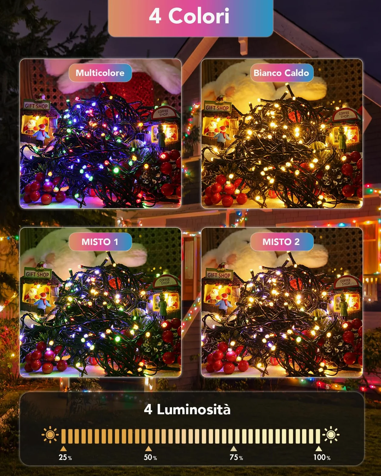 Luci Albero di Natale Colorato e Bianco Caldo 30M 300LED con Telecomando RF,Luci Natale 11 Modalità & 4 Luminosità, Timer e Memoria Luci Esterne Natalizie per Albero Balcone Giardino