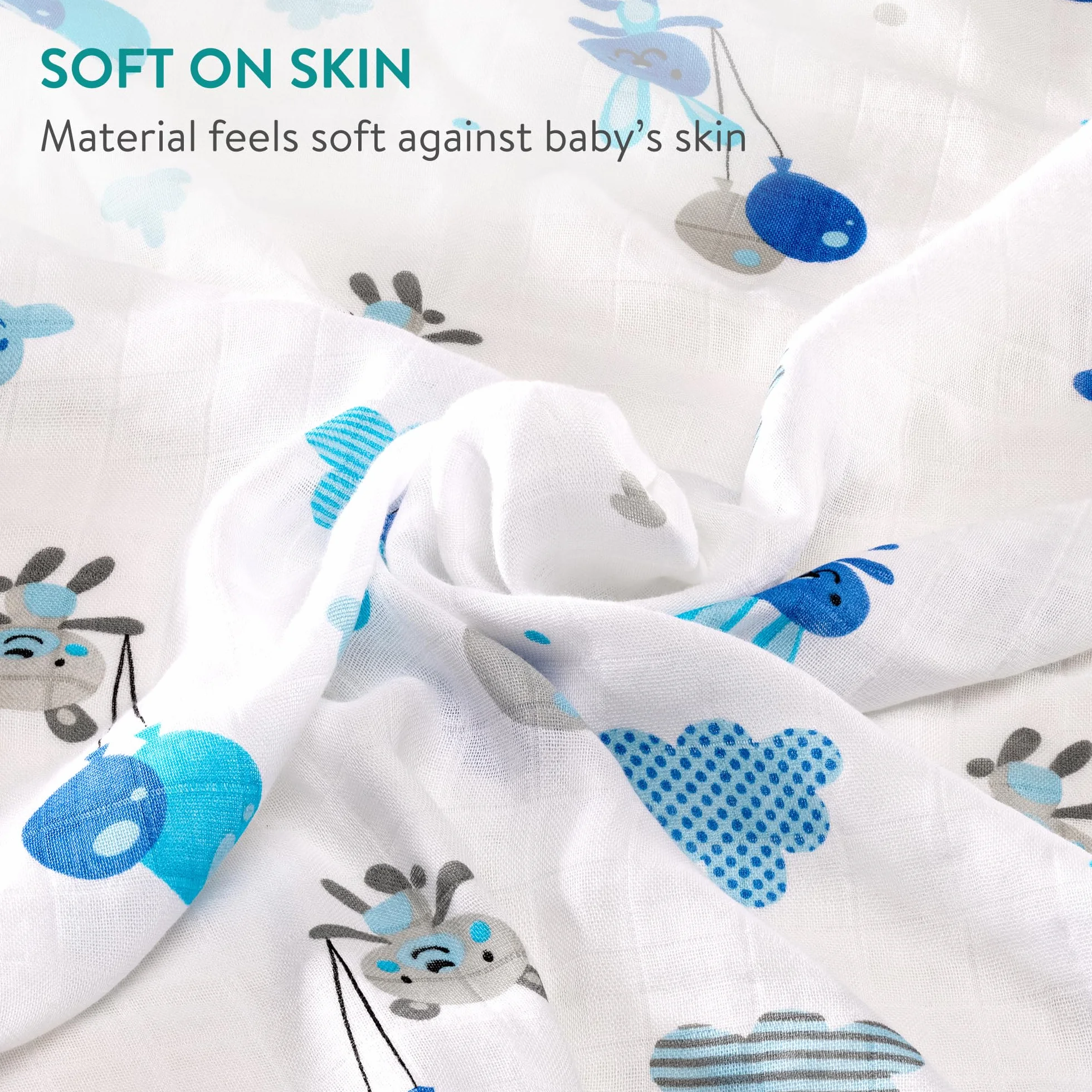 Navaris Set 4x Mussole per Neonato Misto Cotone e Viscosa Copertina 80x80cm Fascia per Allattamento Bianco Blu