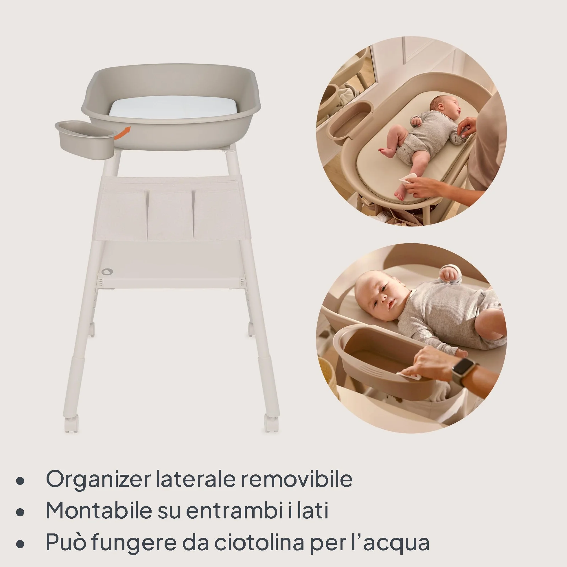 Lionelo Rosie Fasciatoio per neonato Portatile con Ruote e Freno Altezza Regolabile Materassino Impermeabile